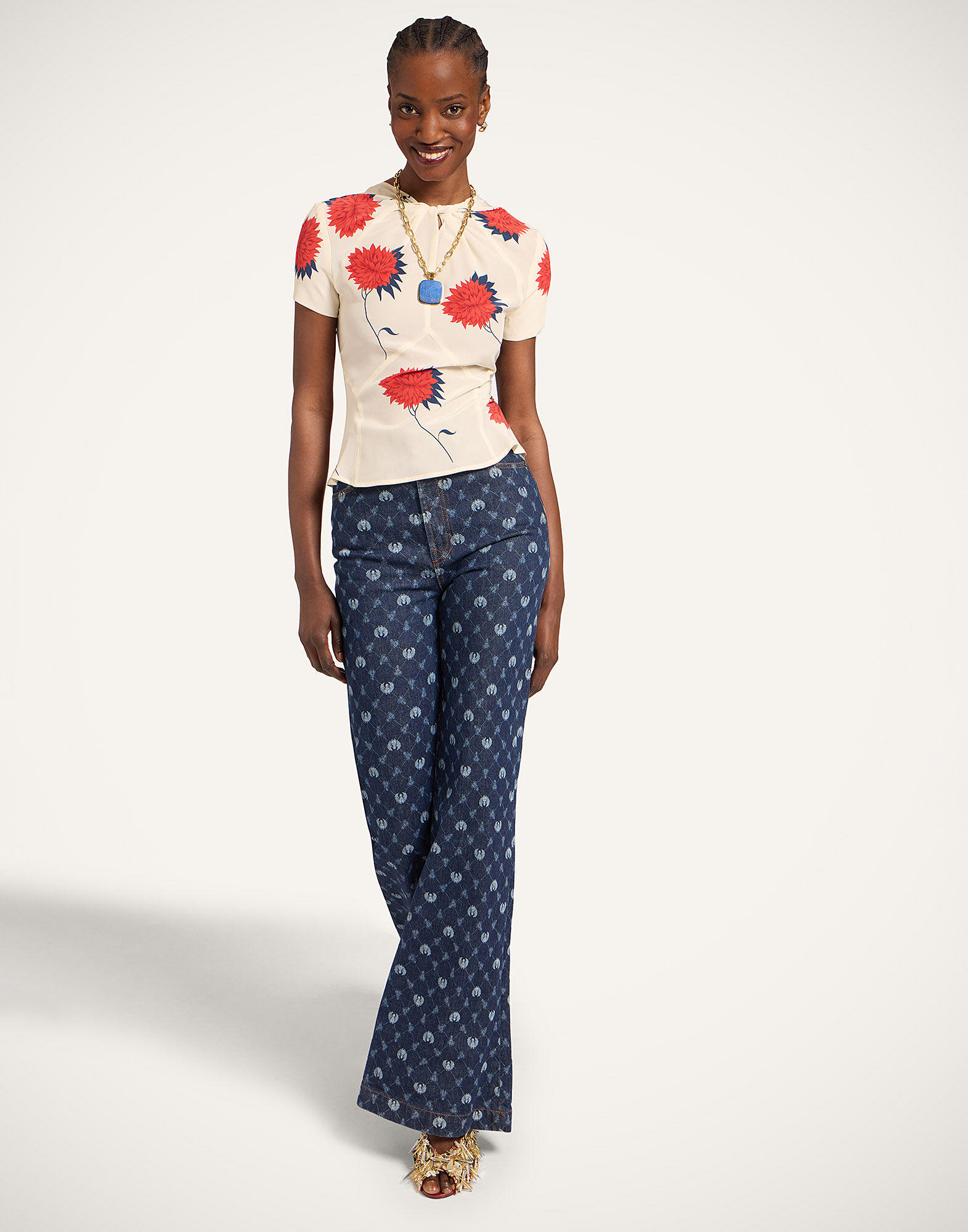 La DoubleJ The Flare Jean Talismania Check Indigo TRO0096DEN015TAL02BU15