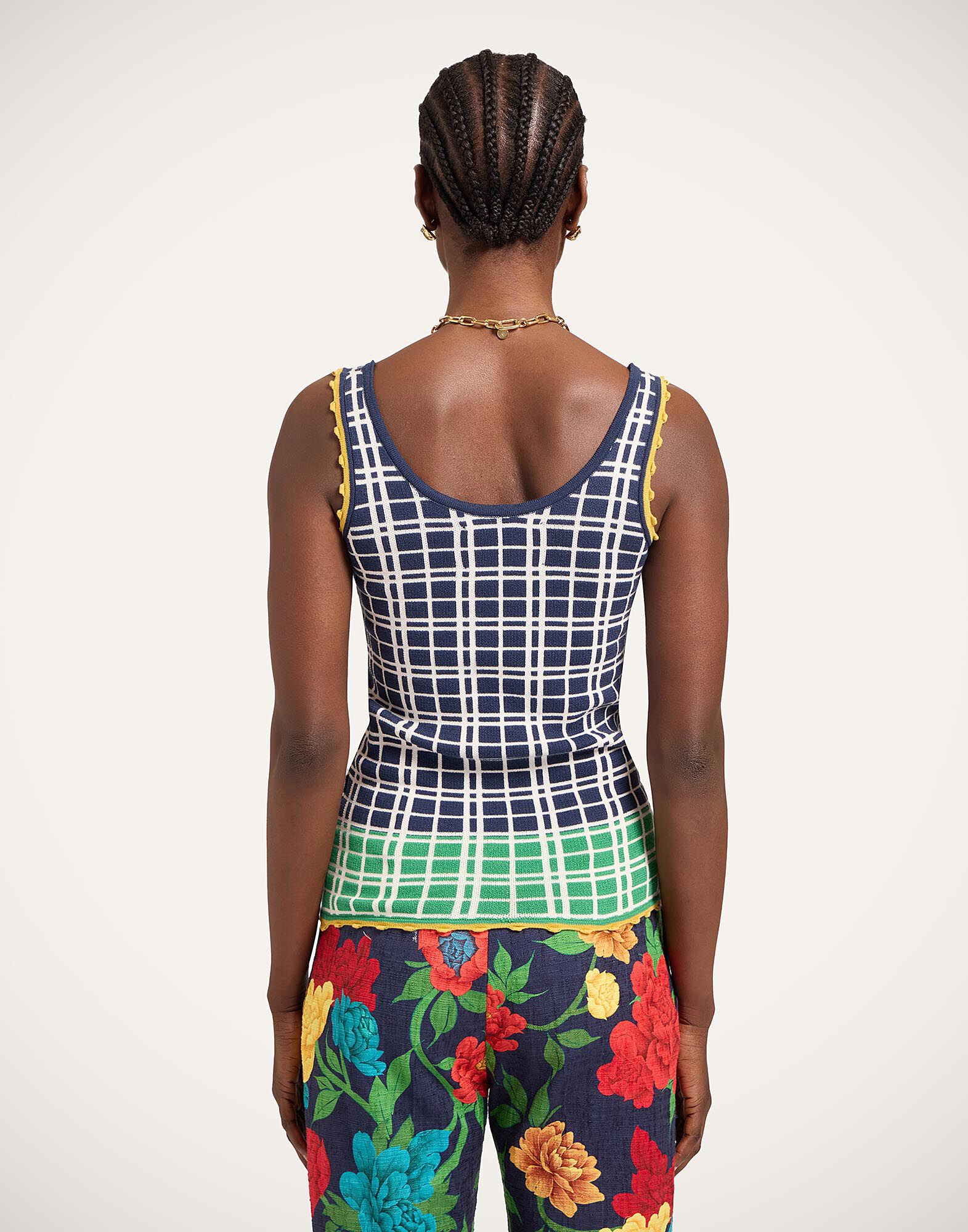 La DoubleJ Check Me Cami Multicolor Navy Blue & Green PUL0355KNI202VA477BU03