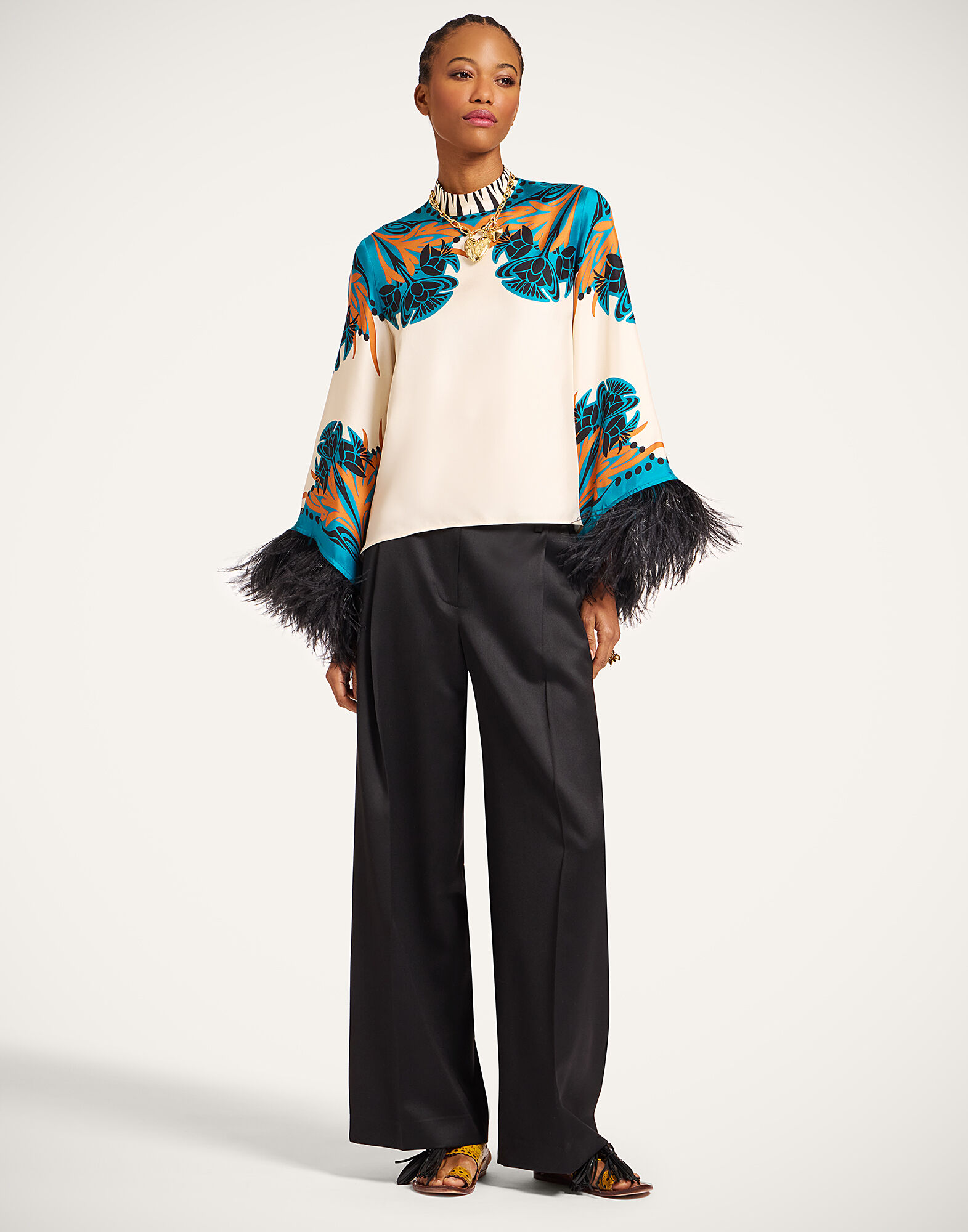 La DoubleJ Make An Exit Top Florence Plac&eacute;e Ivory TOP0141SIL006FLO02WH04