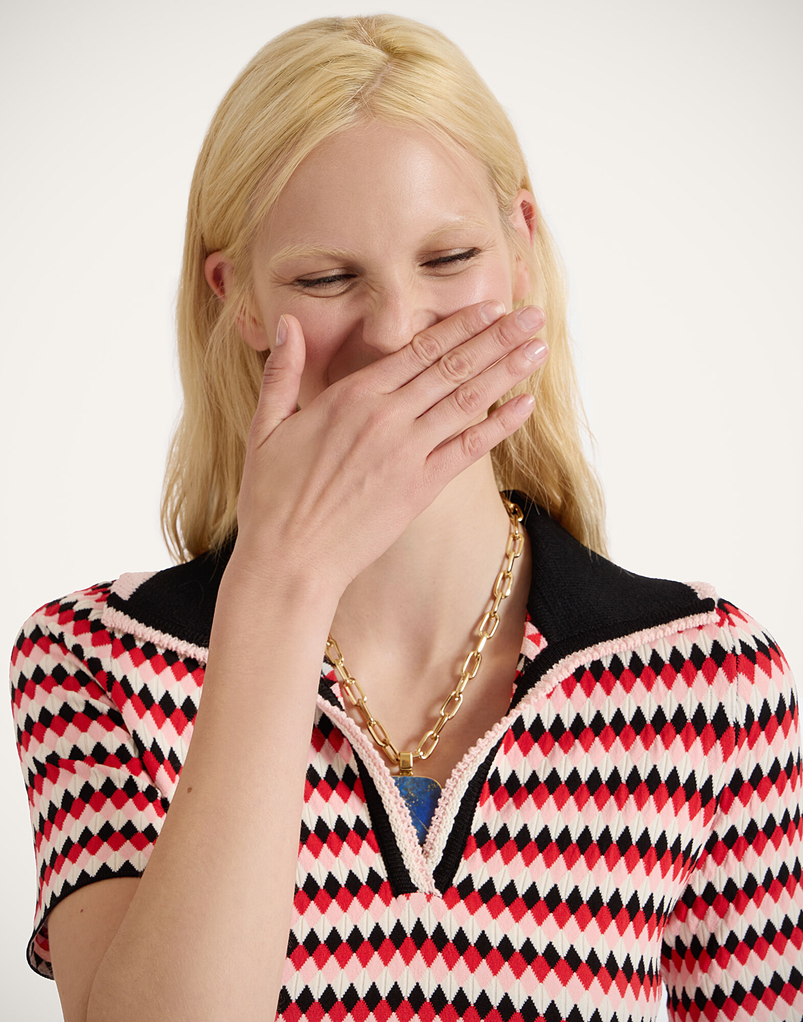 La DoubleJ Checkers Polo Multicolor Red & Pink PUL0268KNI159VA371PI01