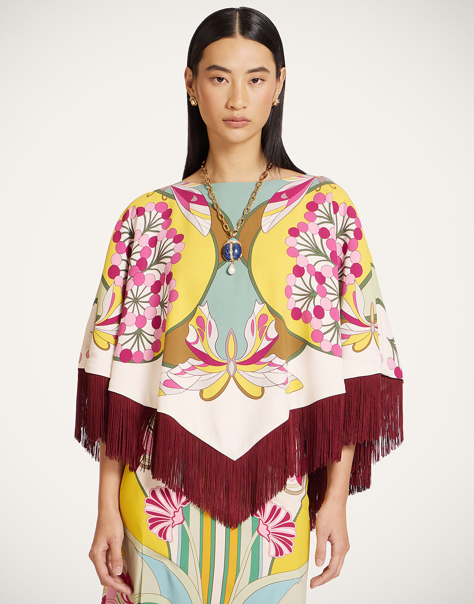 La DoubleJ Reversible Mini Poncho Top Florette Plac&eacute;e Fuchsia SCA0077VIS011FLO08PI03