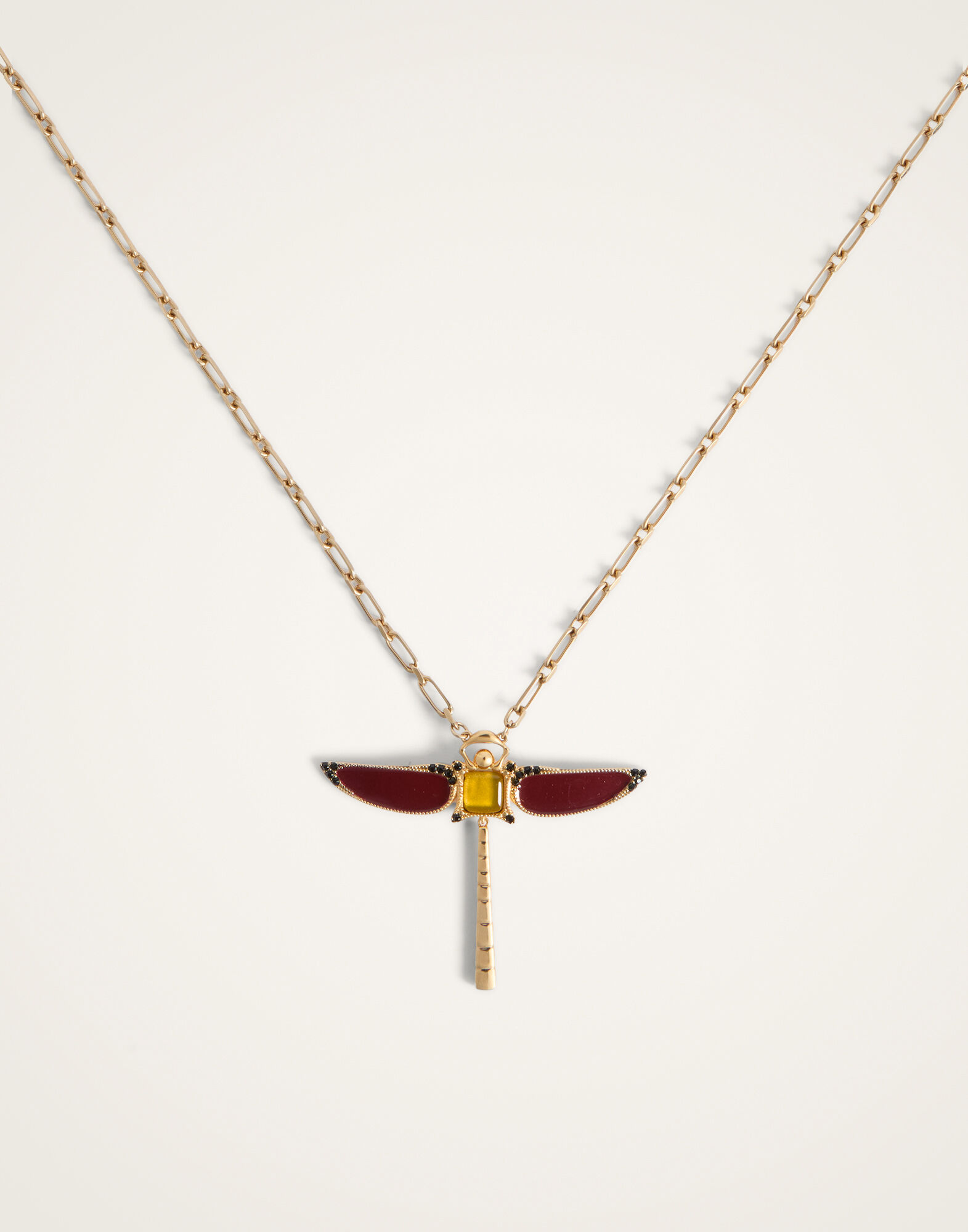 La DoubleJ Dragonfly Necklace Enameled 24K Gold Plate And Yellow Agate NEC0065BRA008AGA03RE07