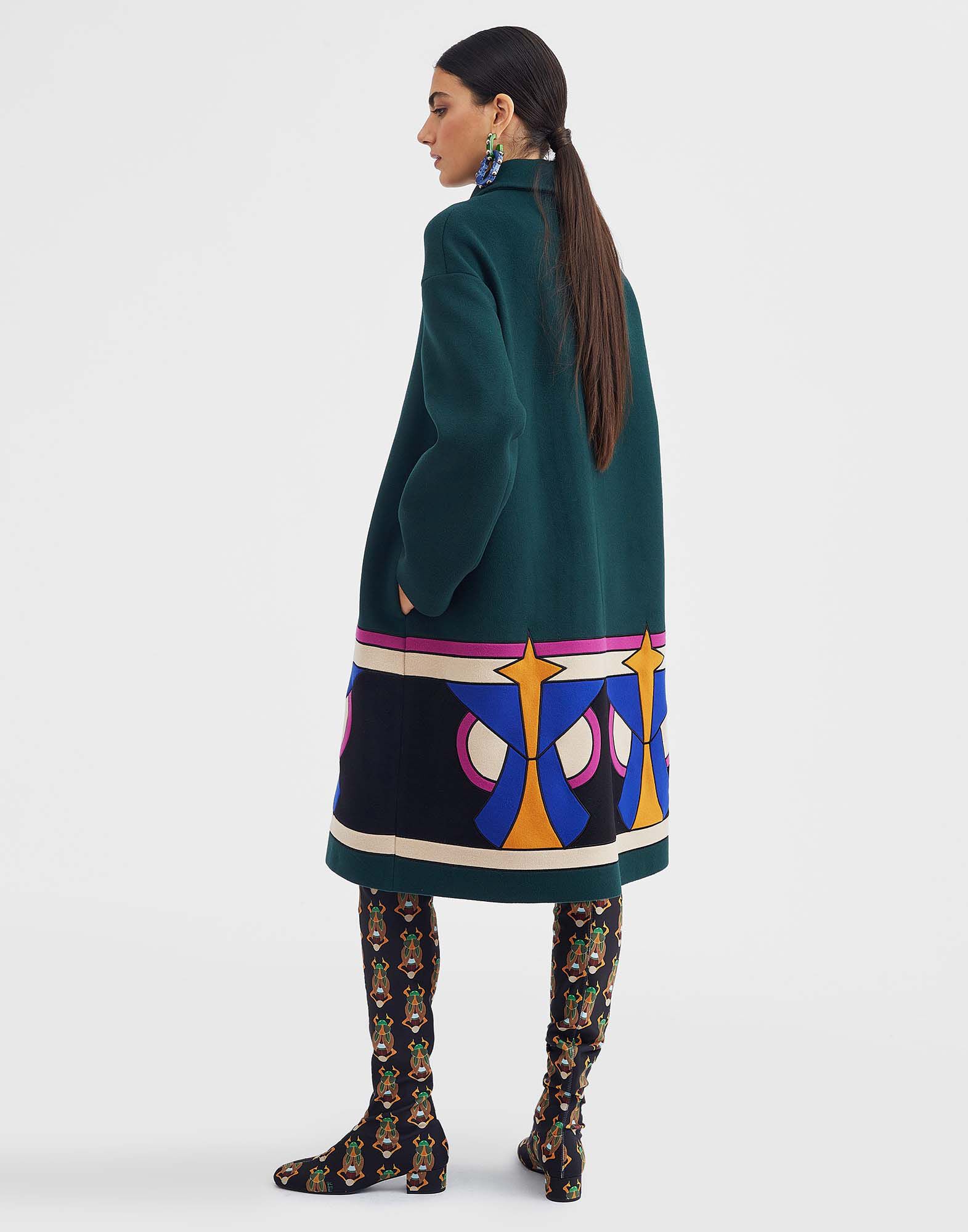 La DoubleJ Boxy Coat Intarsia Dark Green JAC0074WOL012SOLIDGR03