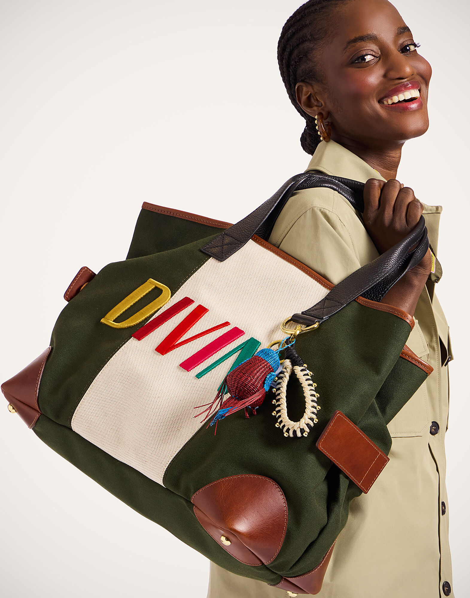 La DoubleJ Divine Tote Bag Solid Dark Green BAG0091COT079SOLIDGR03