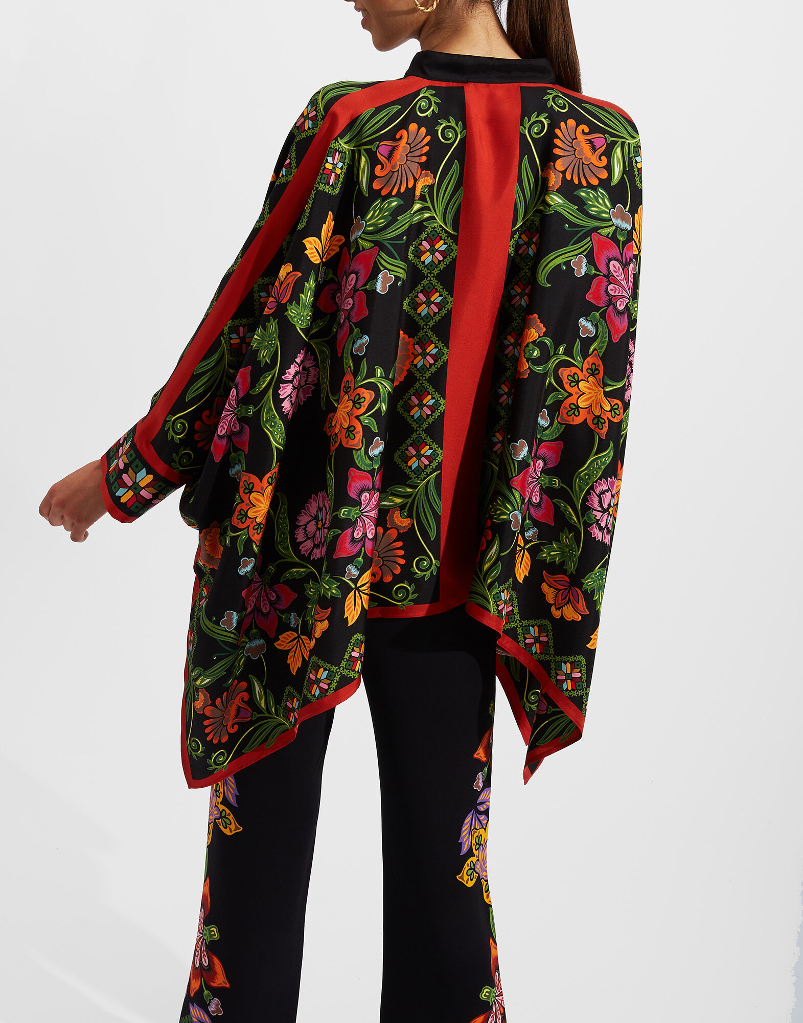 La DoubleJ Foulard Shirt Folk Flowers Nero Plac&eacute;e SHI0059SIL006FFL0004