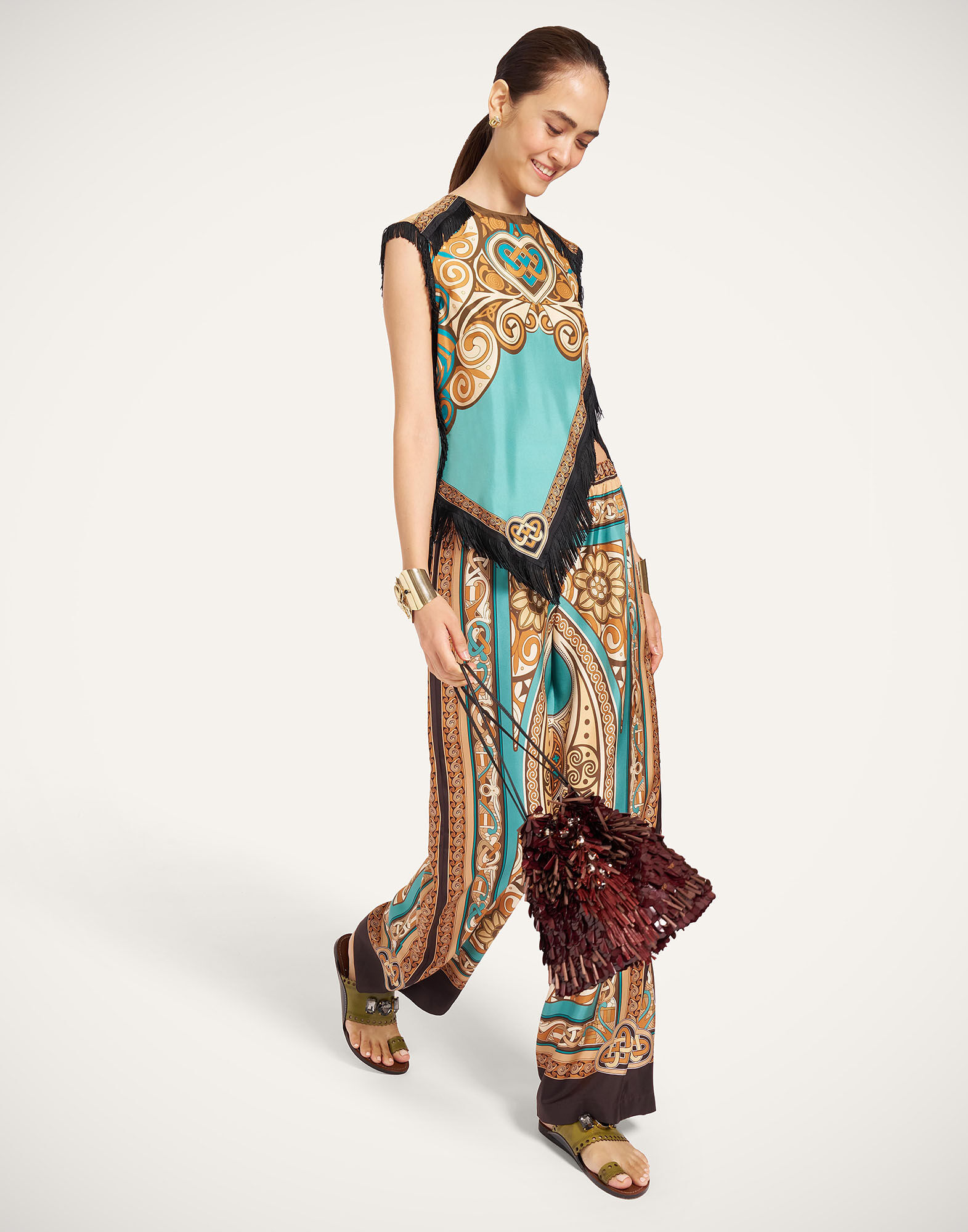 La DoubleJ Scarf Top Kells Plac&eacute;e Blue Petrol TOP0160SIL006KEL03BU05