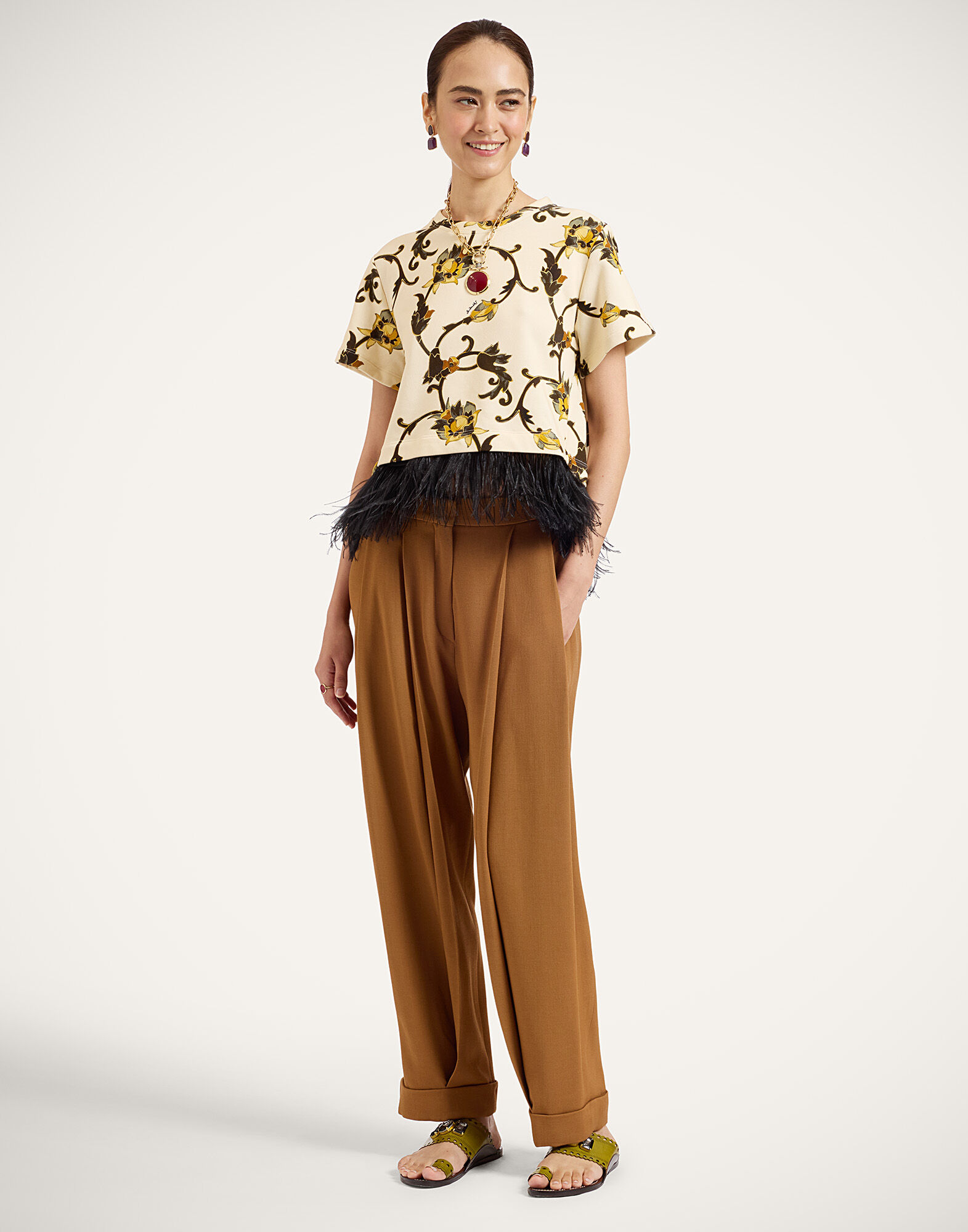 La DoubleJ Pleated Pants Solid Tobacco TRO0214VIS035SOLIDBR06