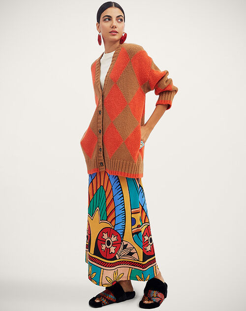 La DoubleJ Argyle Cardigan Camel & Orange PUL0158KNI064VA123OR02