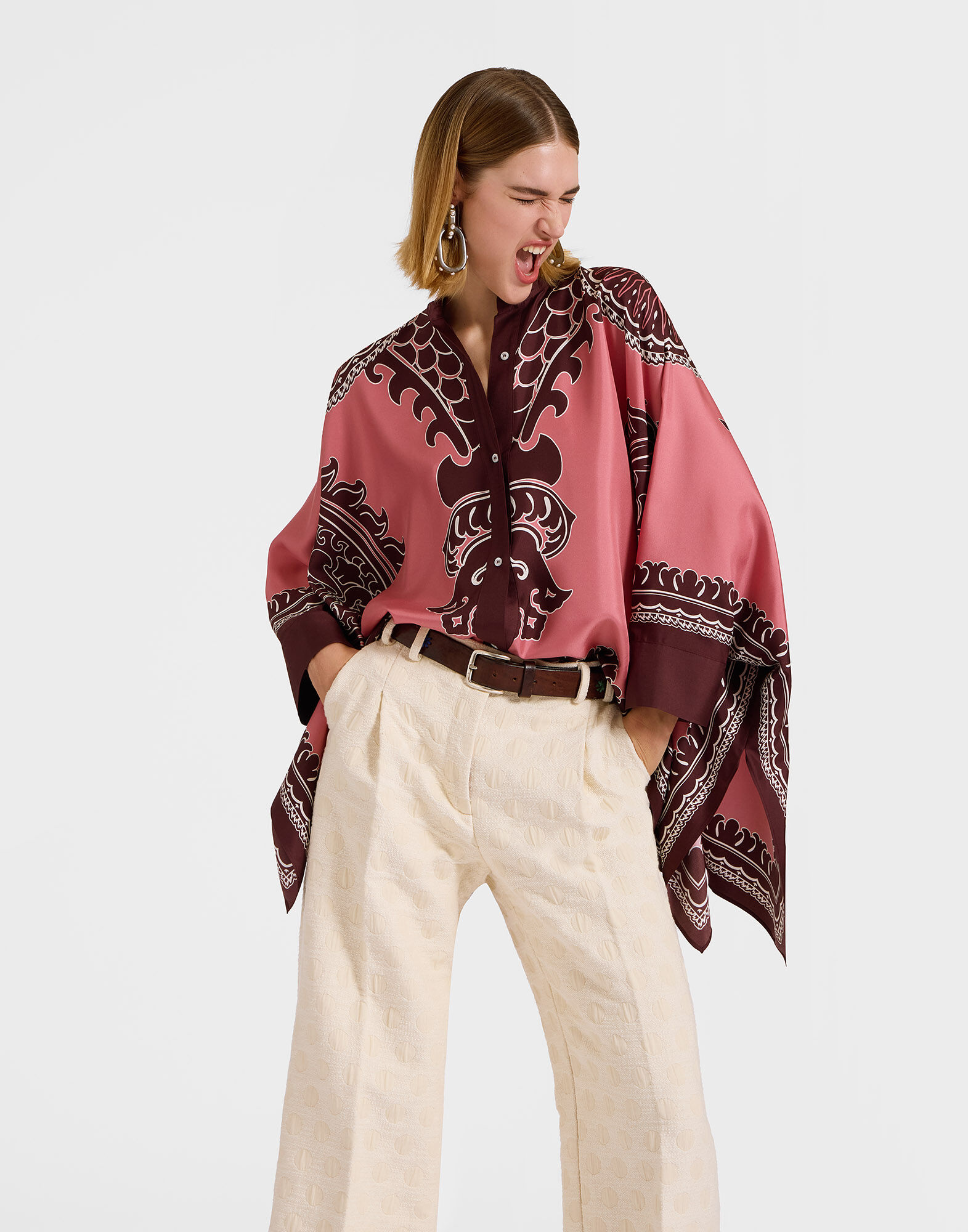 La DoubleJ Foulard Shirt Oltrarno Plac&eacute;e Pink SHI0059SIL006OLT03PI01