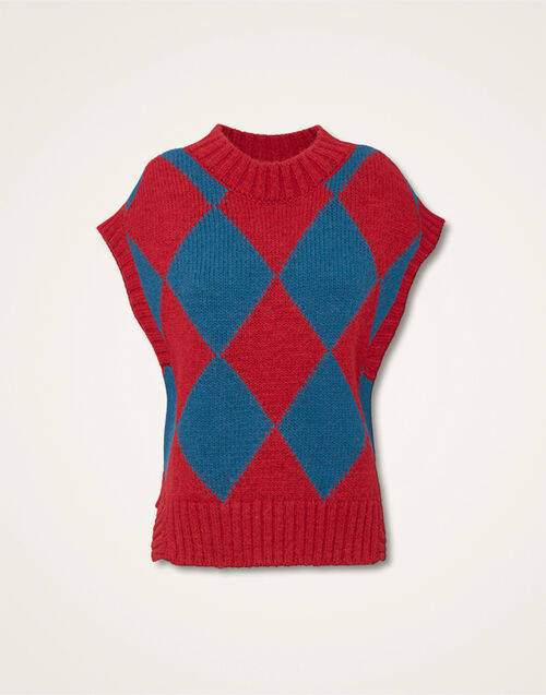 La DoubleJ Argyle Gilet Red & Blue PUL0135KNI064VA183RE01