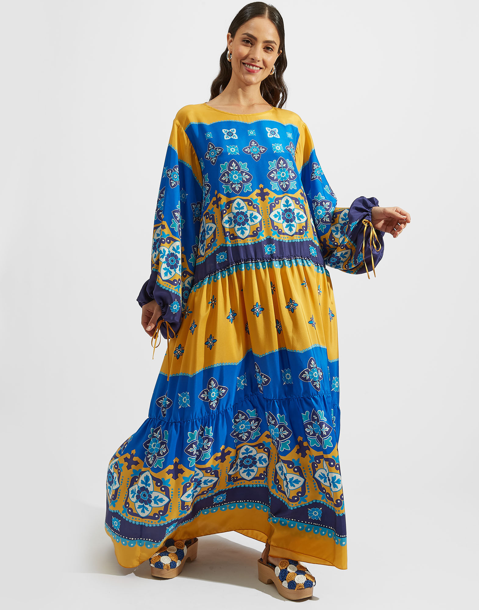 La DoubleJ Vesta Dress Tiles Degrade Plac&eacute;e Yellow DRE0302SIL009TIL03BU03