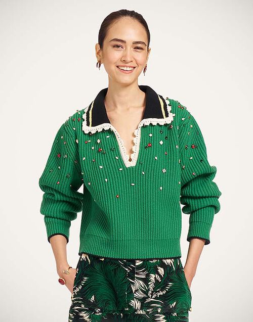 La DoubleJ Picket High Sweater Solid Green PUL0407KNI037SOLIDGR02