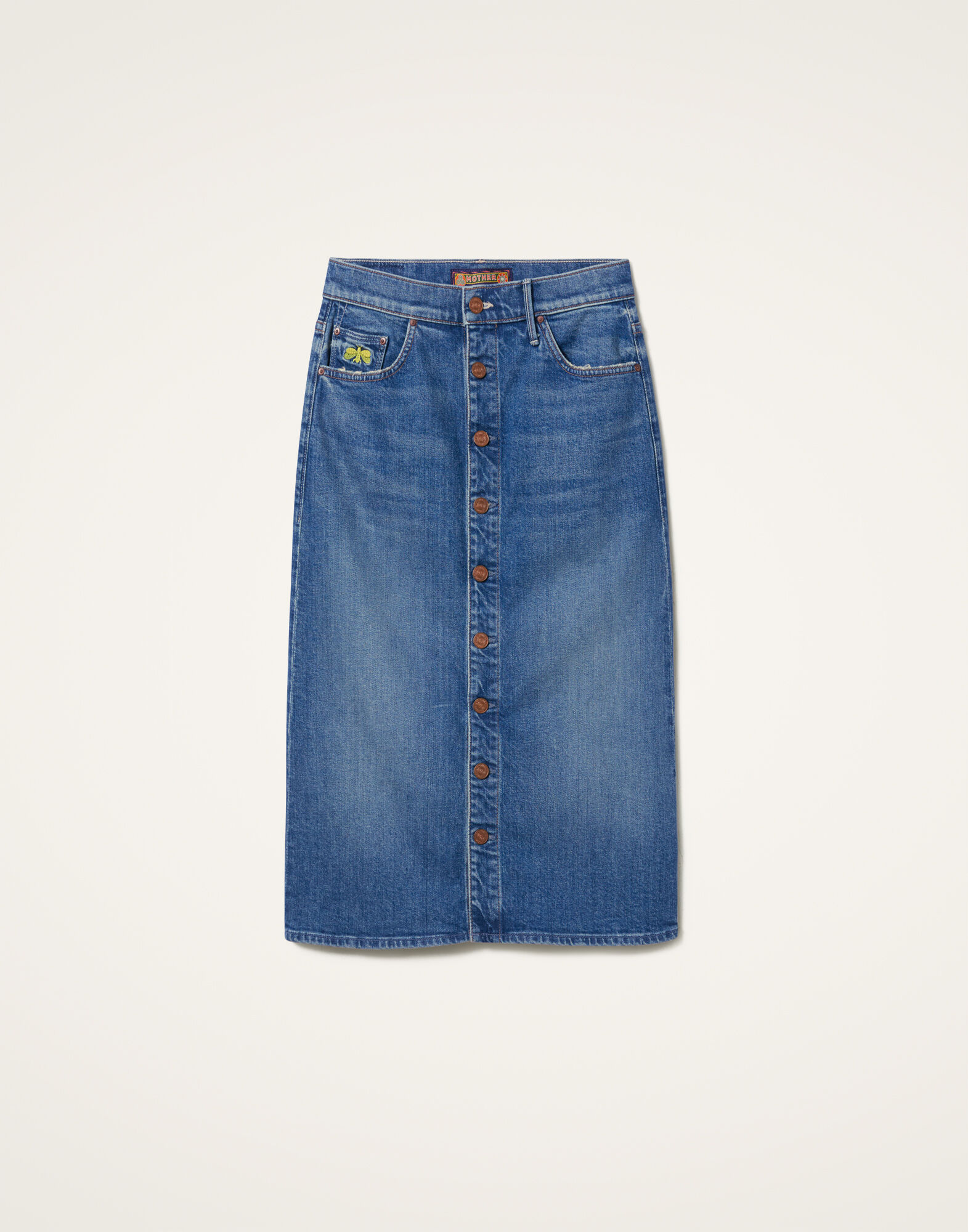 La DoubleJ The Button Front Vagabond Midi Skirt Family Affairs Blue SKI0153DEN011FAM01BU03