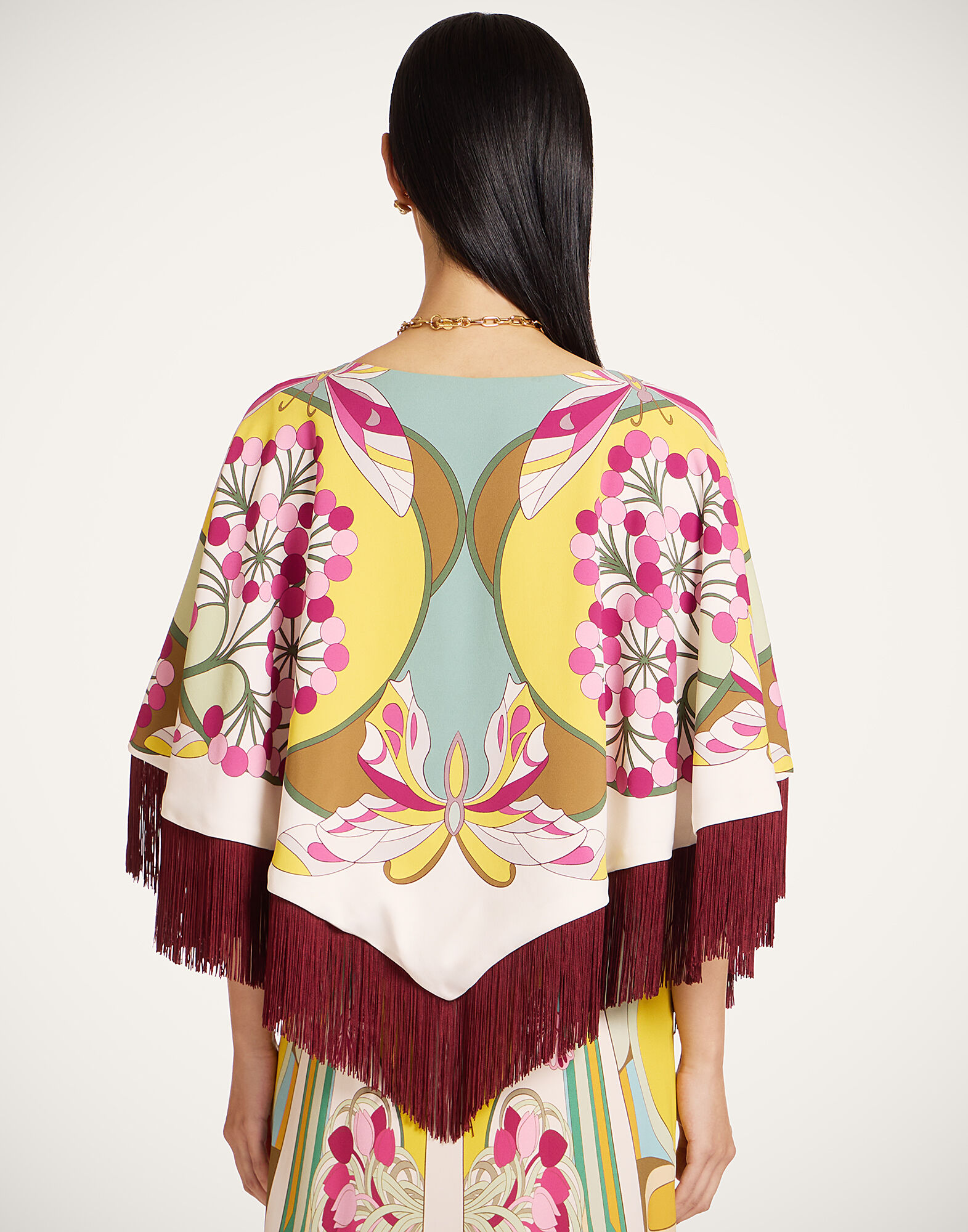 La DoubleJ Reversible Mini Poncho Top Florette Plac&eacute;e Fuchsia SCA0077VIS011FLO08PI03