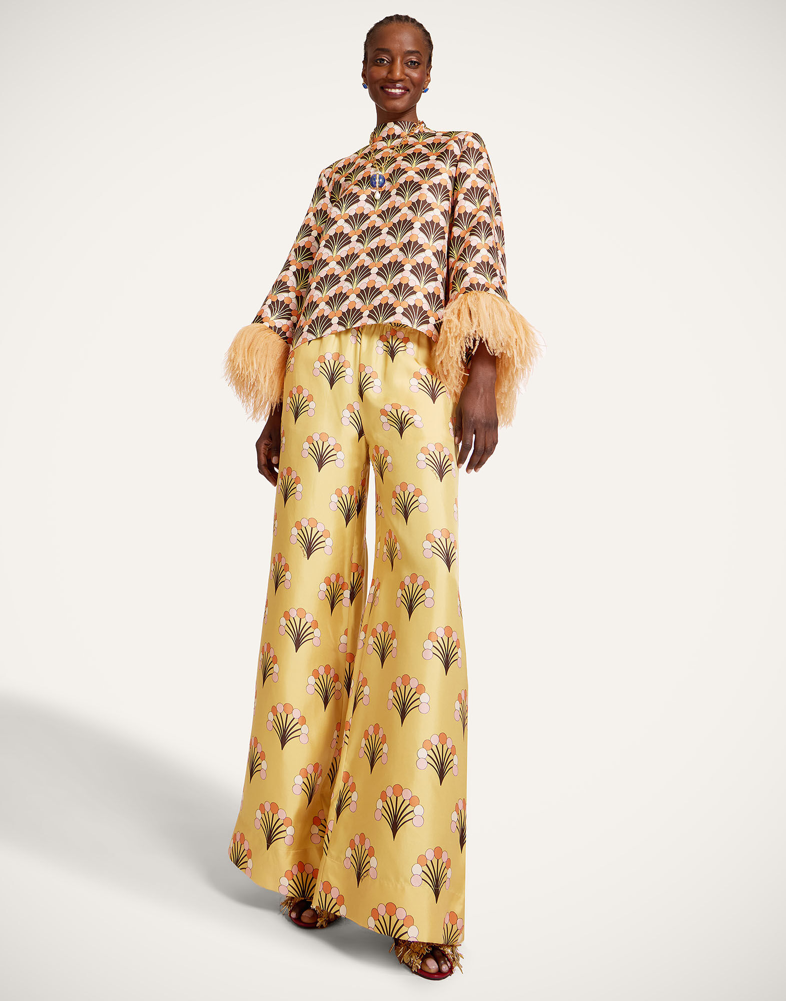 La DoubleJ Palazzo Pants Florette Yellow TRO0003SIL001FLO05YE02