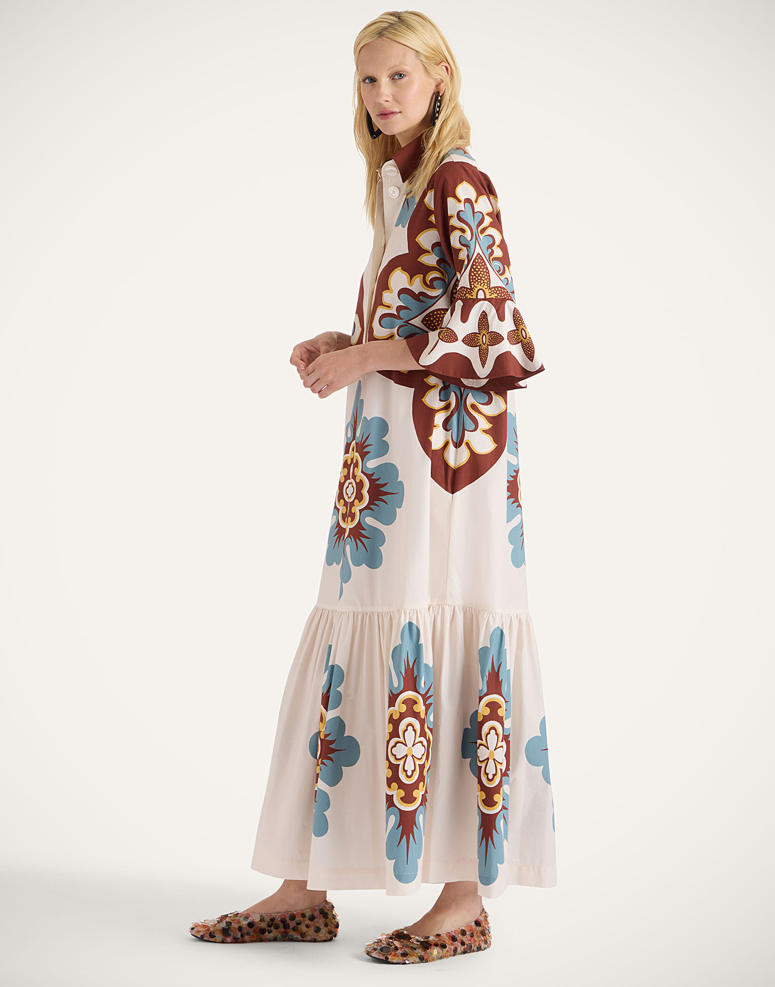 La DoubleJ Artemis Dress Palazzo Plac&eacute;e Chocolate DRE0201COT015PAL08BR07