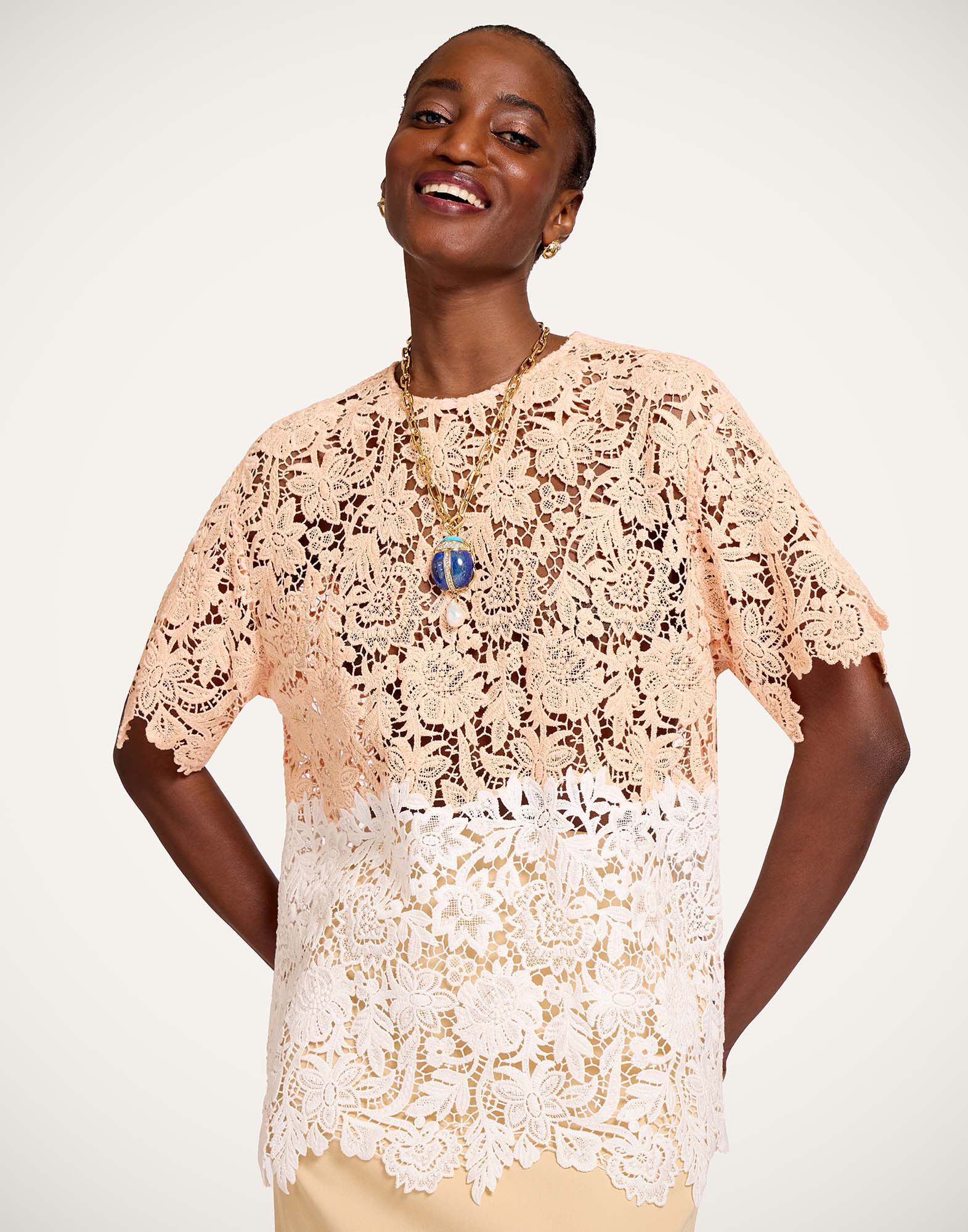 La DoubleJ Lacey House T-Shirt Solid Apricot TOP0199LAC013SOLIDOR11