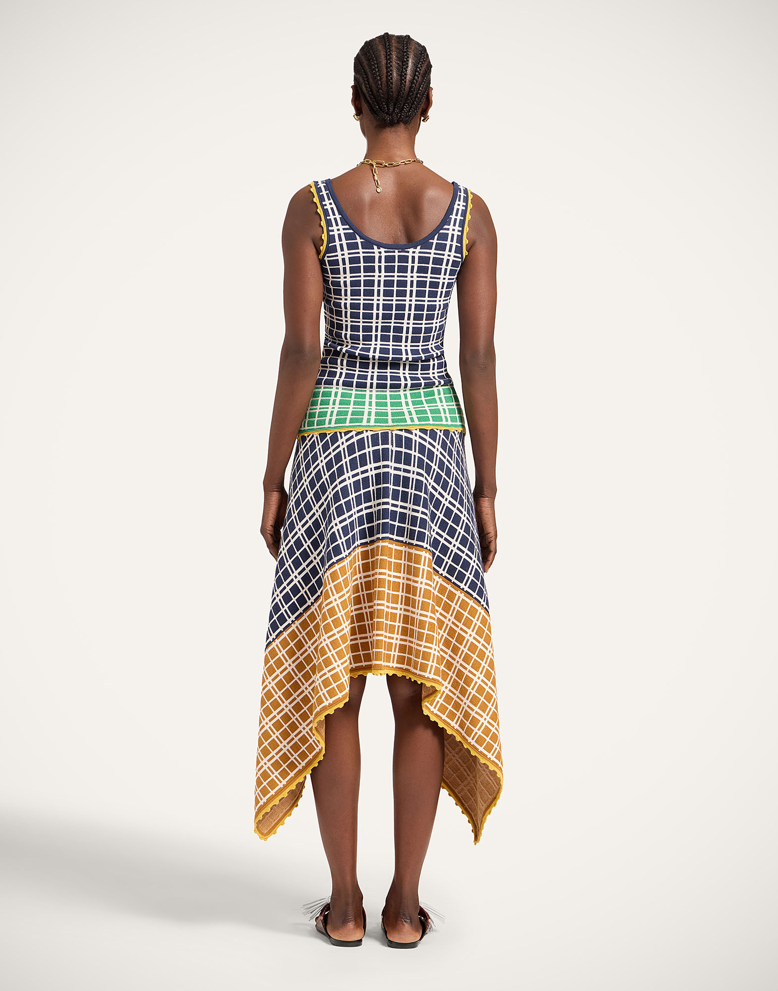 La DoubleJ Check Me Skirt Multicolor Navy Blue & Mustard SKI0191KNI202VA478BU03