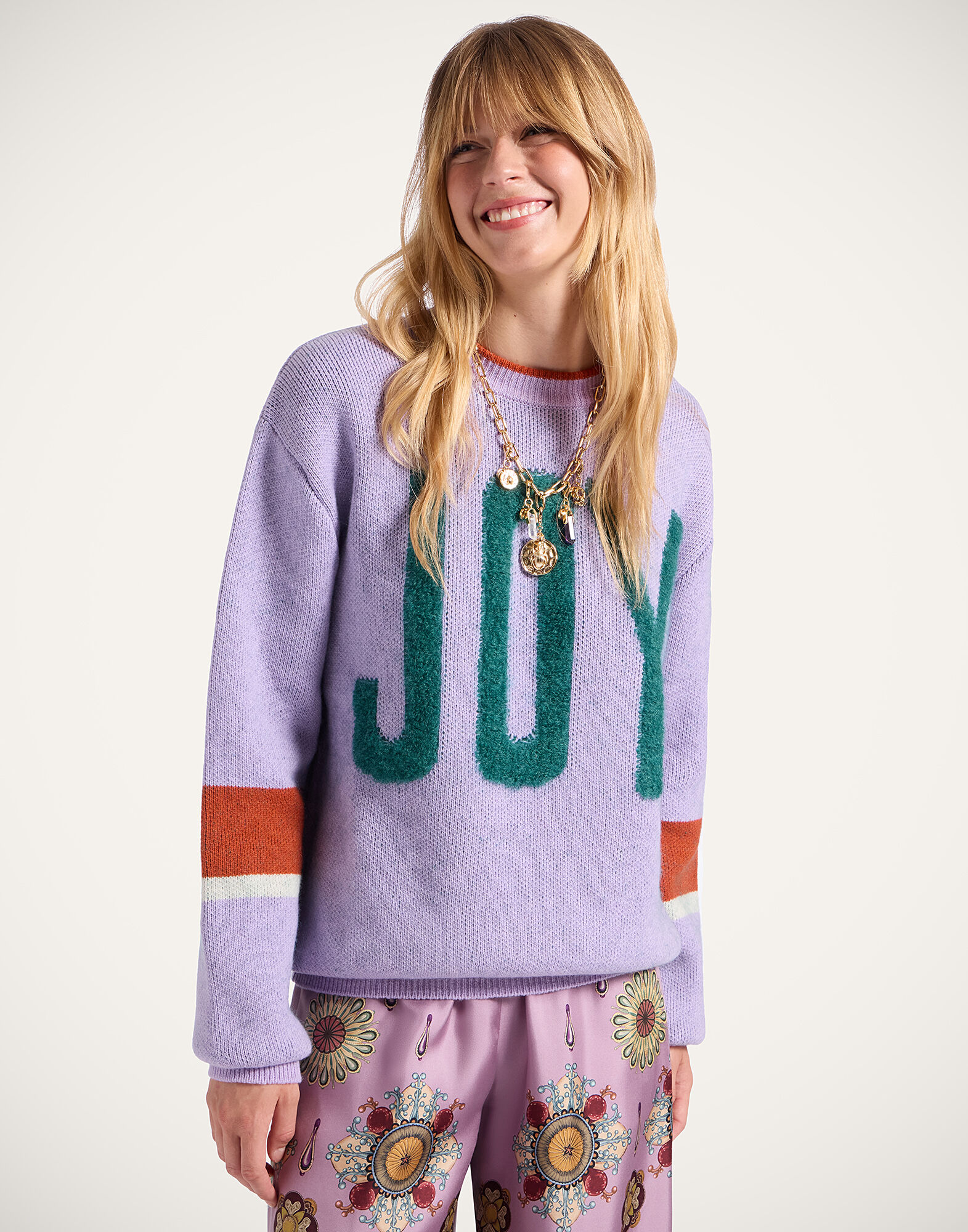 La DoubleJ Joy Sweater Color Block Lilac & Green PUL0248KNI156VA416PU02