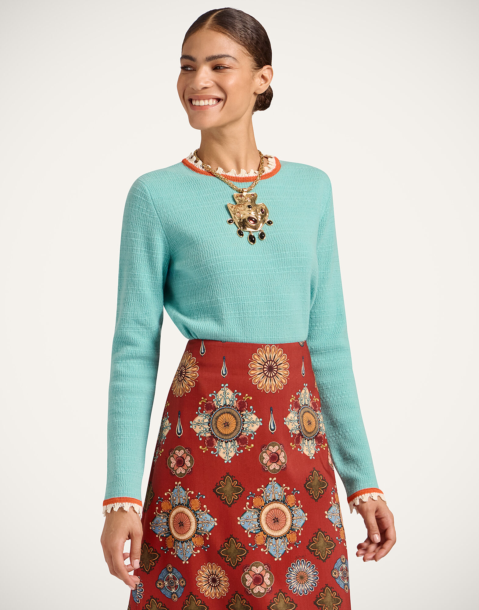 La DoubleJ Picket Crew Neck Solid Teal PUL0308KNI171SOLIDBU07