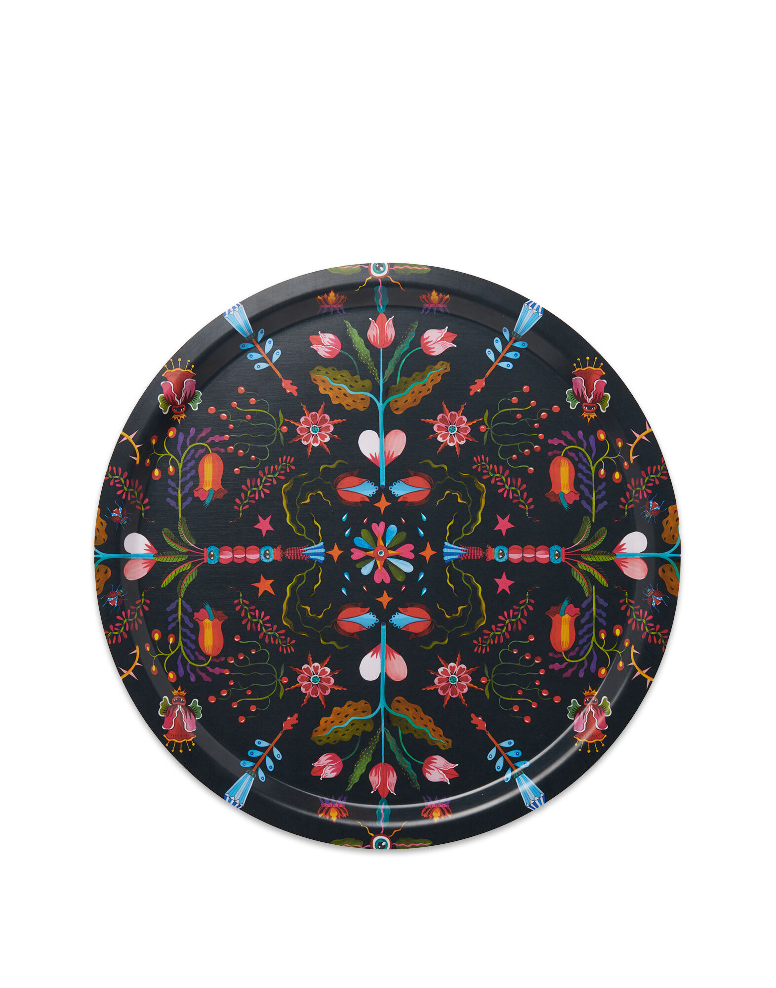 La DoubleJ Round Printed Tray Turning Tulips TRA0002WOD001HLE0010