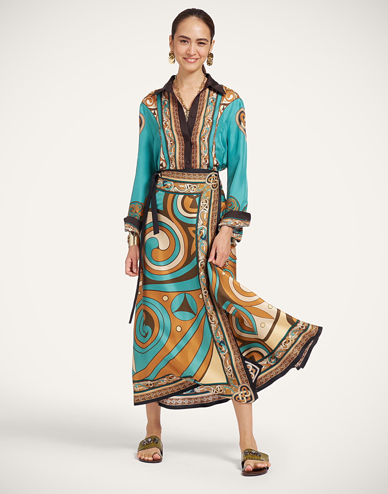 La DoubleJ Sarong Skirt Kells Swirl Plac&eacute;e Camel SKI0122SIL029KLS01BR04