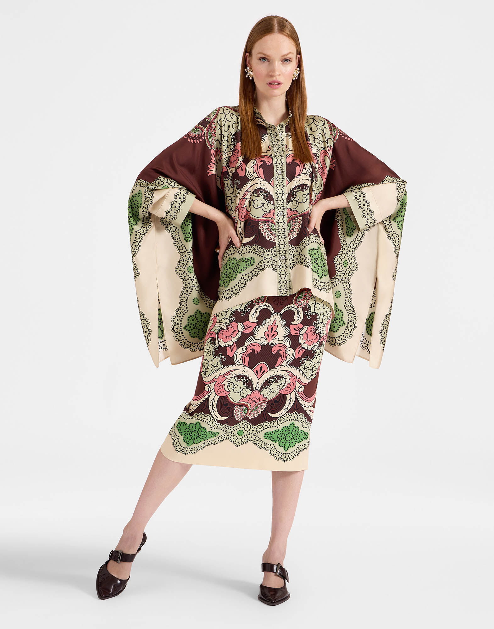 La DoubleJ Pencil Skirt Portal Plac&eacute;e Brown SKI0022VIS011POR02BR11