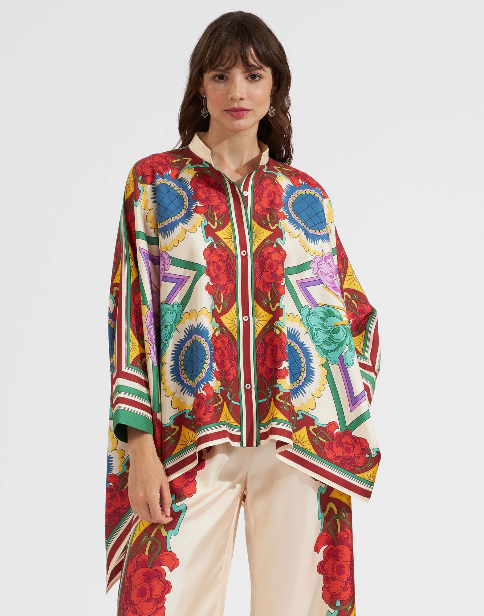 La DoubleJ Foulard Shirt Taormina Plac&eacute;e Ivory SHI0059SIL006LRT01WH04