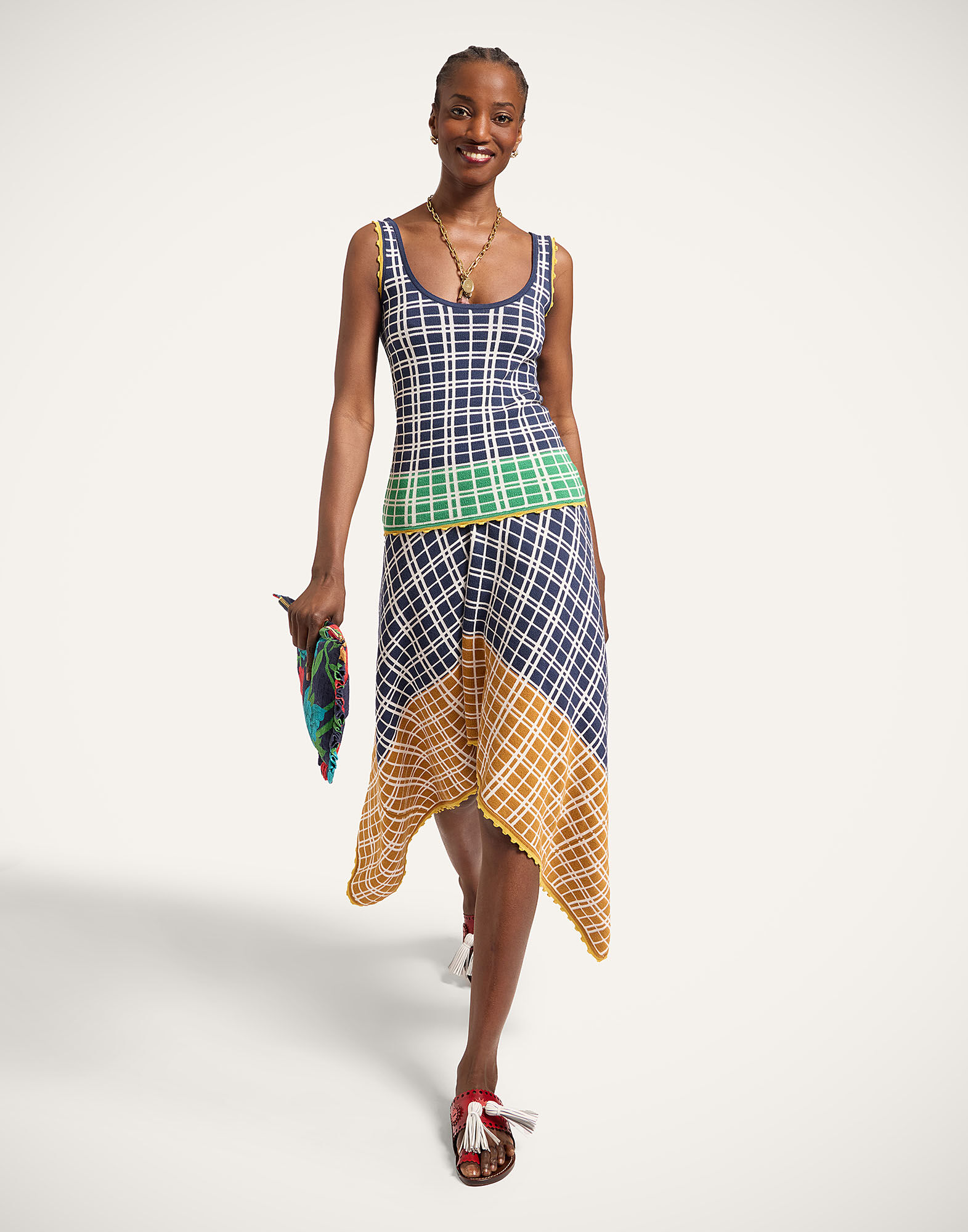 La DoubleJ Check Me Skirt Multicolor Navy Blue & Mustard SKI0191KNI202VA478BU03