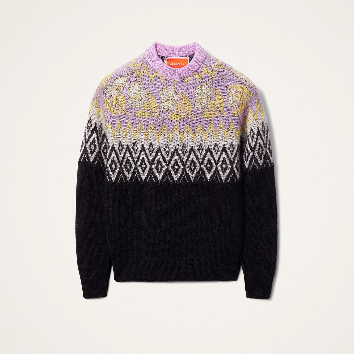 La Doublej Slope Fair Isle Sweater In Black In Black & Lilac
