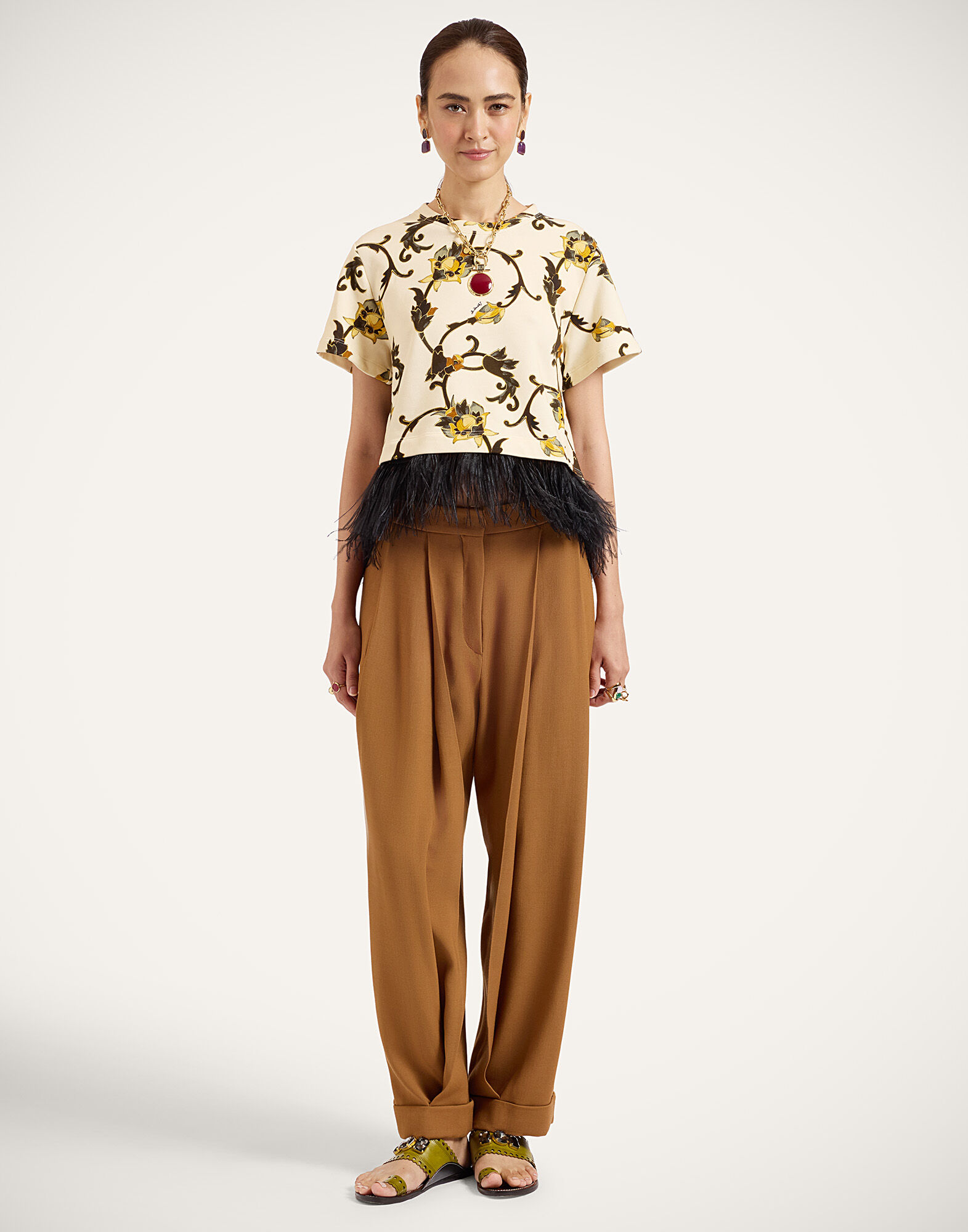 La DoubleJ Pleated Pants Solid Tobacco TRO0214VIS035SOLIDBR06