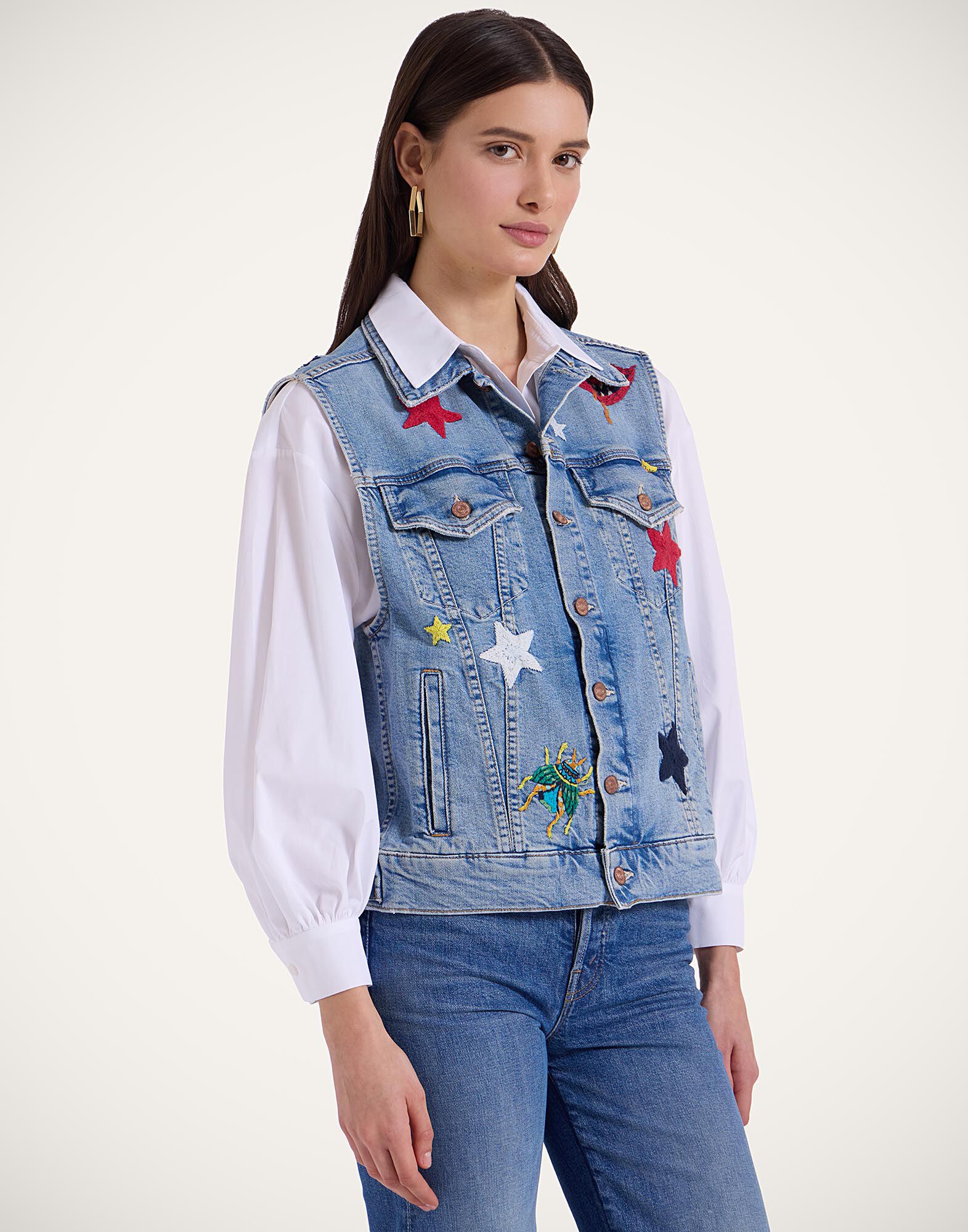 La DoubleJ The Clean Armhole Drifter Vest Star Of The Show Blue JAC0139DEN011STA03BU03