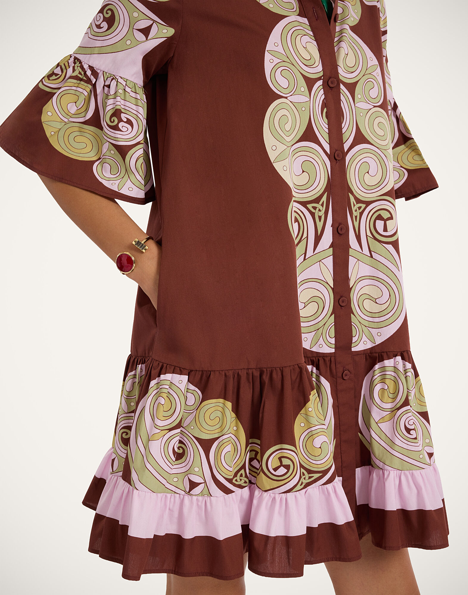 La DoubleJ Choux Dress Kells Swirl Plac&eacute;e Burgundy DRE0205COT097KLS01RE07