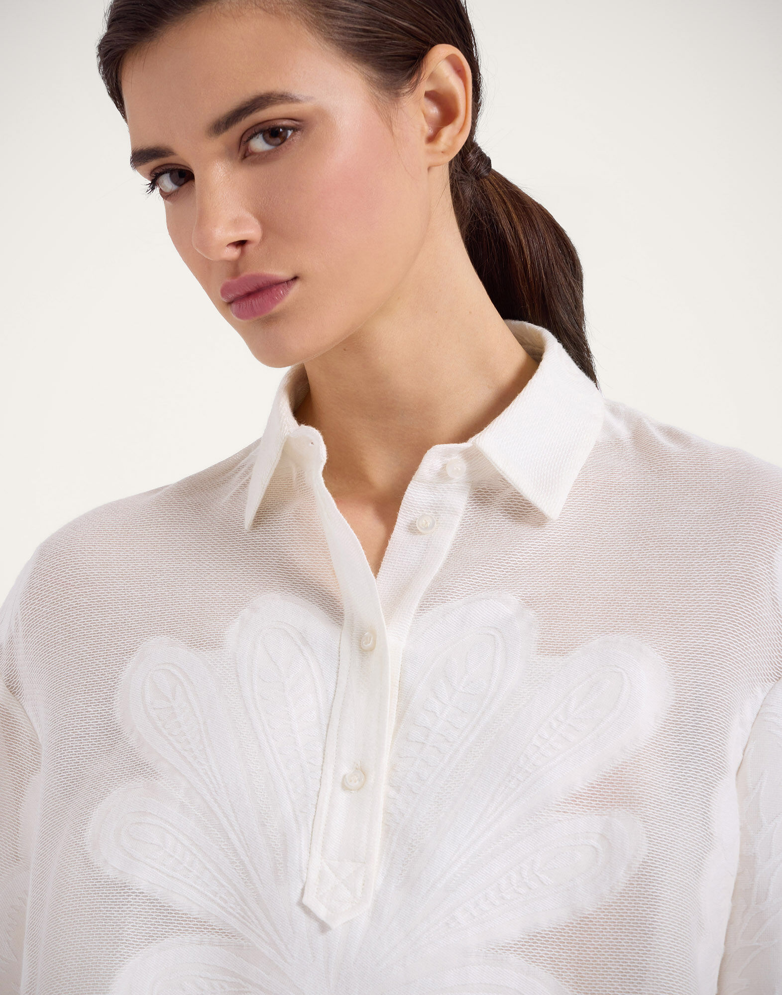 La DoubleJ Poet Shirt Pineapple Lace White SHI0055JCQ046PNP21WH01