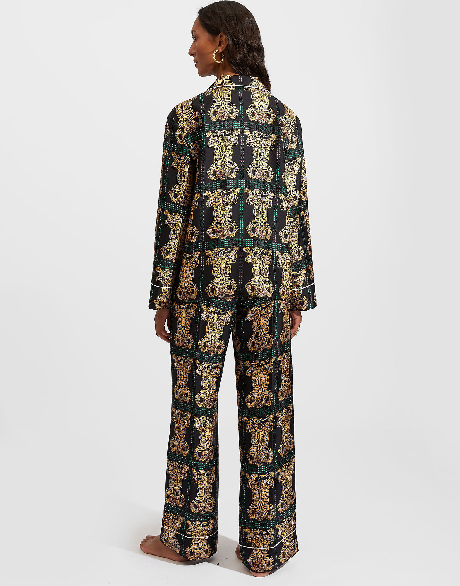 La DoubleJ Silk Pajama Tiger Tiles Black Small PJM0001SIL001TIG0008