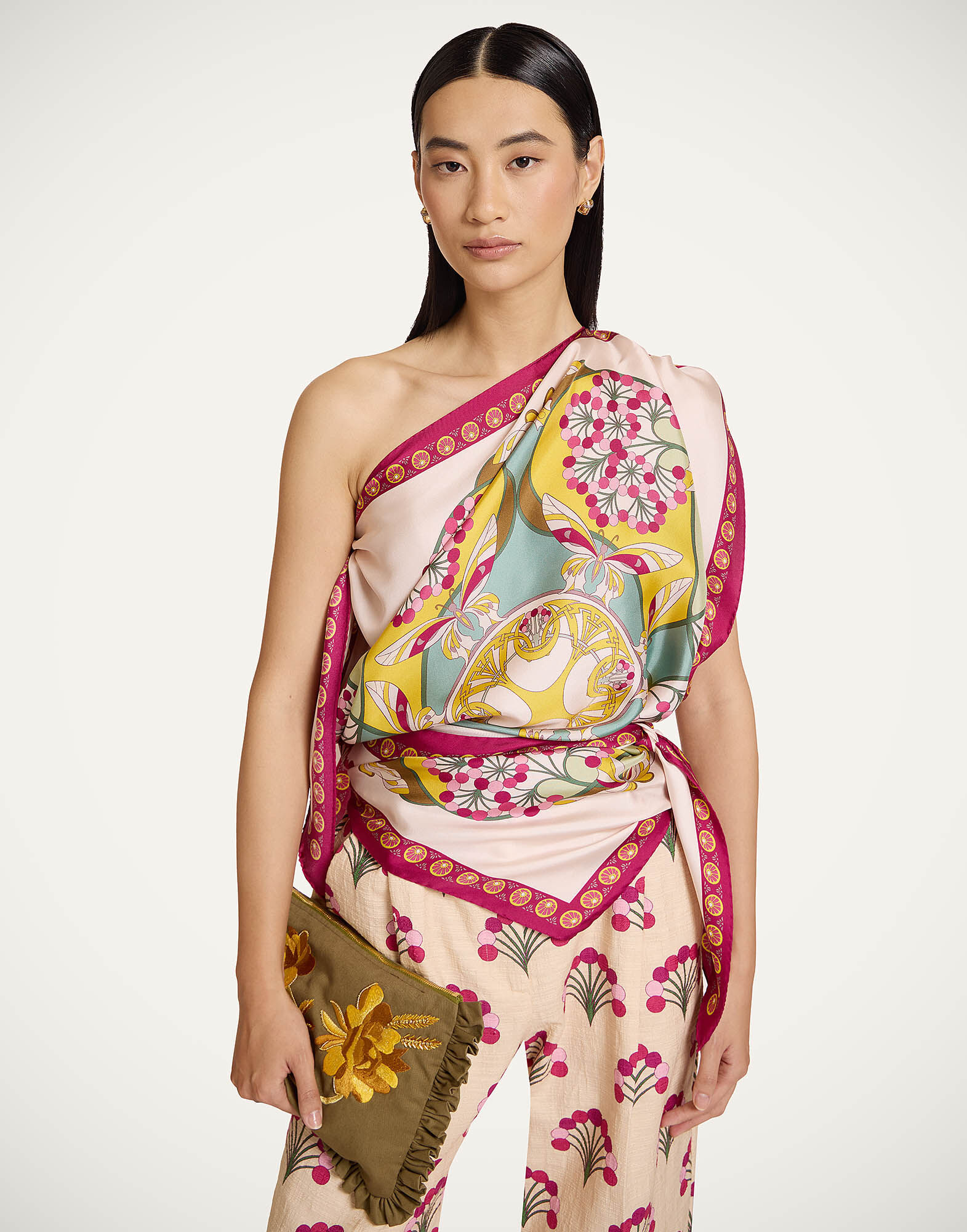 La DoubleJ Full-On Foulard Florette Plac&eacute;e Fuchsia SCA0096SIL029FLO08PI03