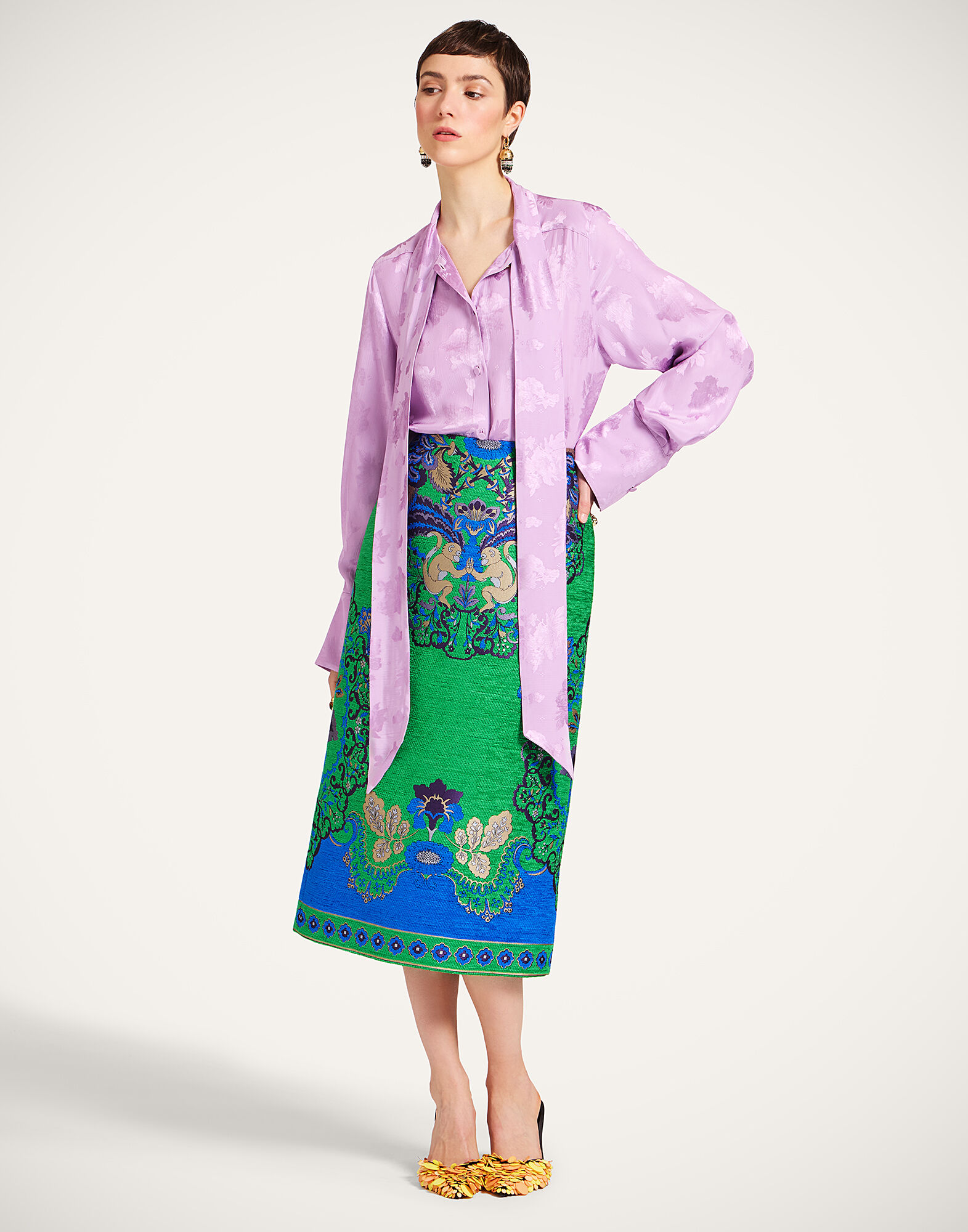 La DoubleJ Pencil Skirt Cornucopia Plac&eacute;e Green SKI0011JCQ130CRN02GR02