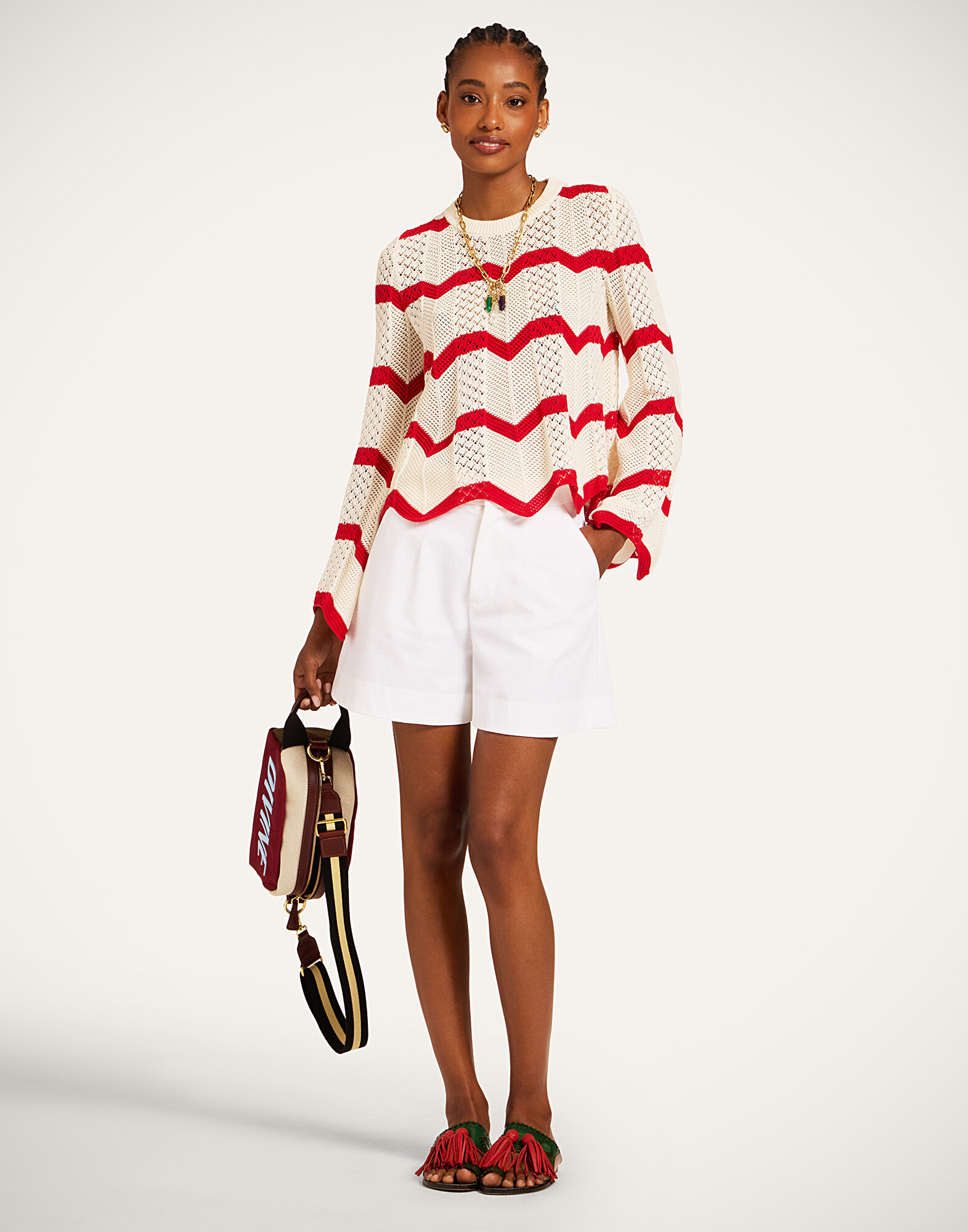 La DoubleJ Chevron Crop Sweater Red PUL0146KNI084VA170RE01