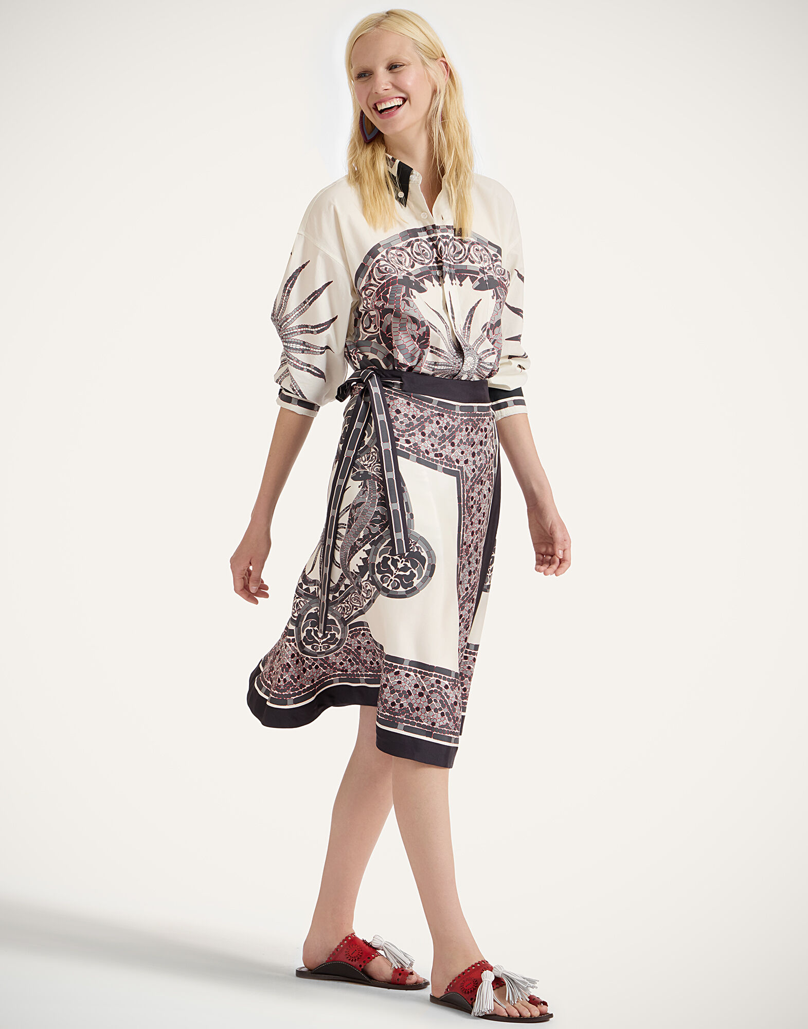 La DoubleJ Pareo Midi Skirt Cobra Plac&eacute;e Grey SKI0142SIL006COB01GY02