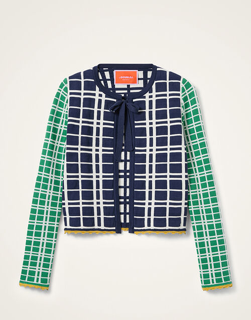 La DoubleJ Check Me Cardigan Multicolor Navy Blue & Green PUL0354KNI202VA477BU03