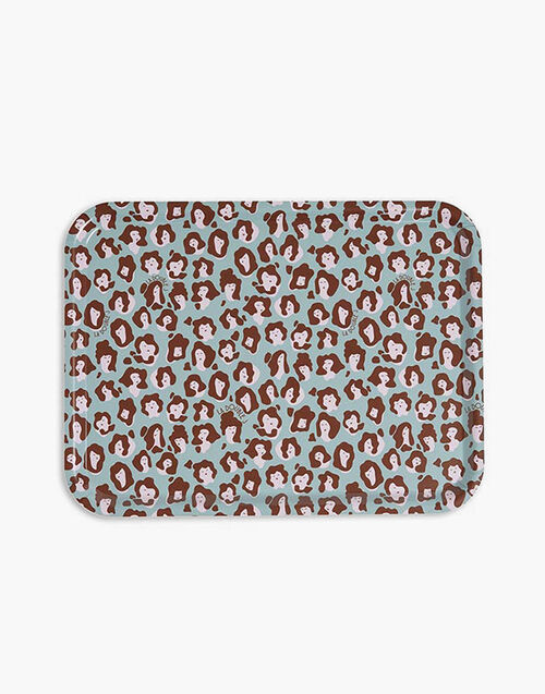 La DoubleJ Rectangular Printed Tray Lady Leopard Acqua TRA0001WOD001LLE0002