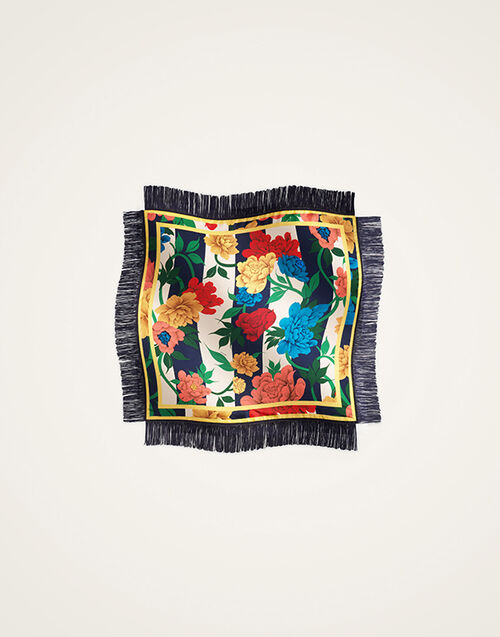 La DoubleJ Reversible Fringe Foulard 90 Princess Peony Plac&eacute;e Blue SCA0073SIL006PPE02BU03