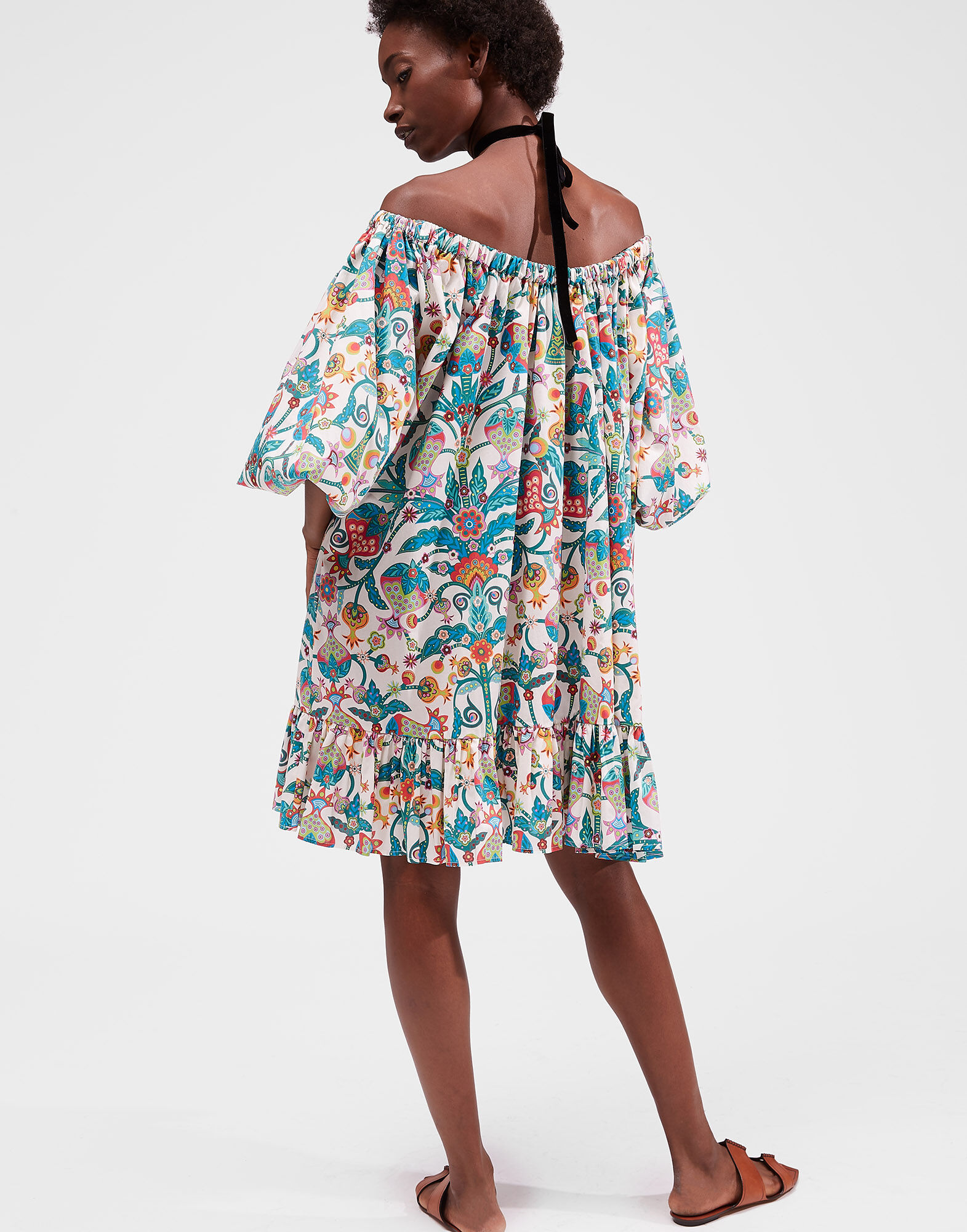 LaDoubleJ Short Paloma Dress Tree Of Life Bianco DRE0237COT020TFL0001