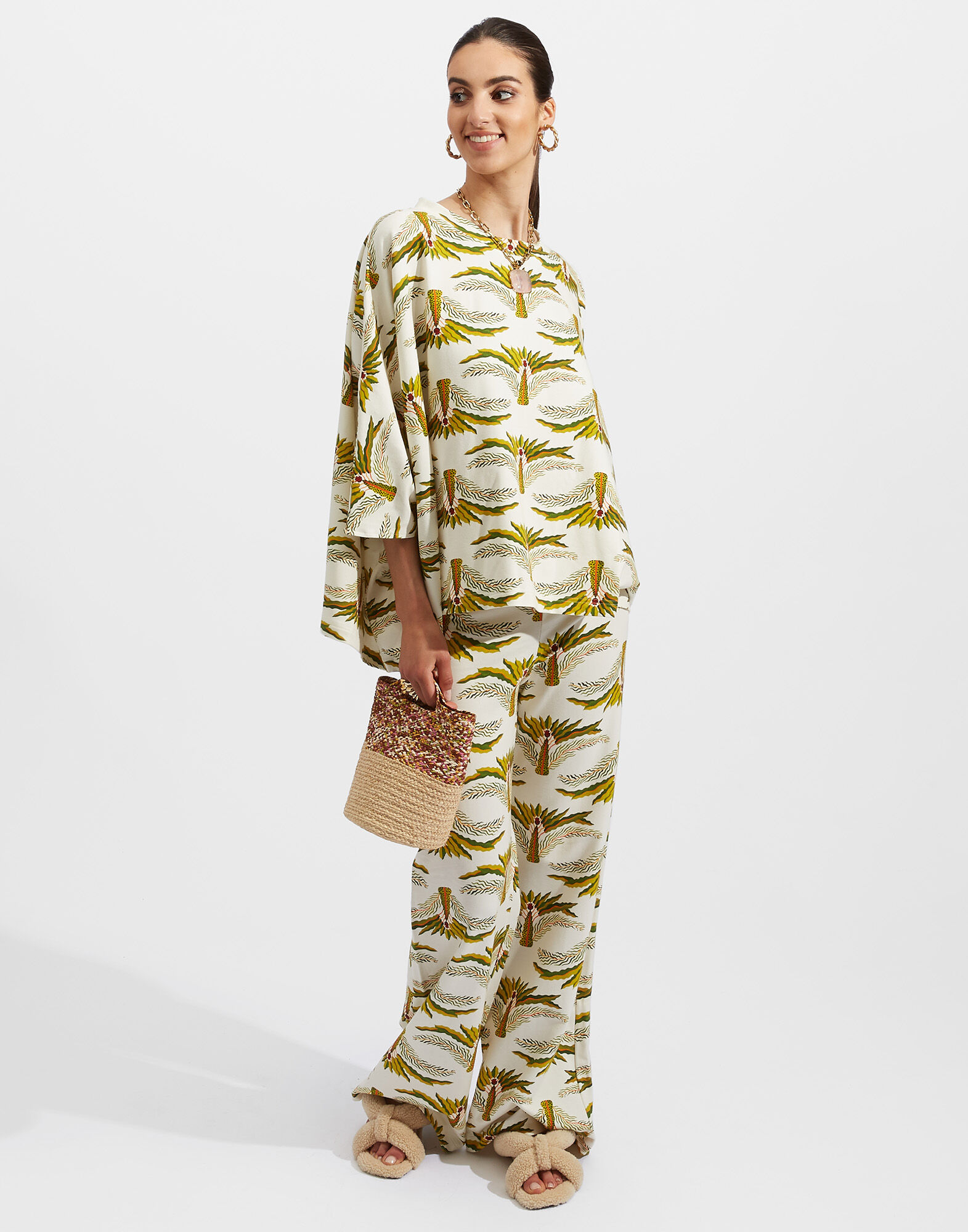 La DoubleJ Meditation Poncho Palme TOP0055JER020PLM0001