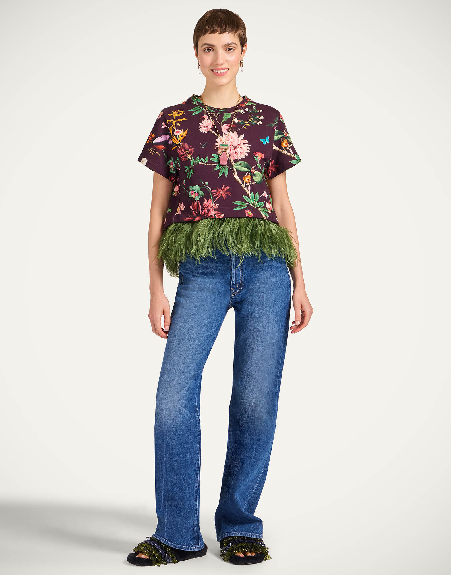 La DoubleJ La Scala Tee Zooflora Burgundy TSH0026JER039ZOF02RE02