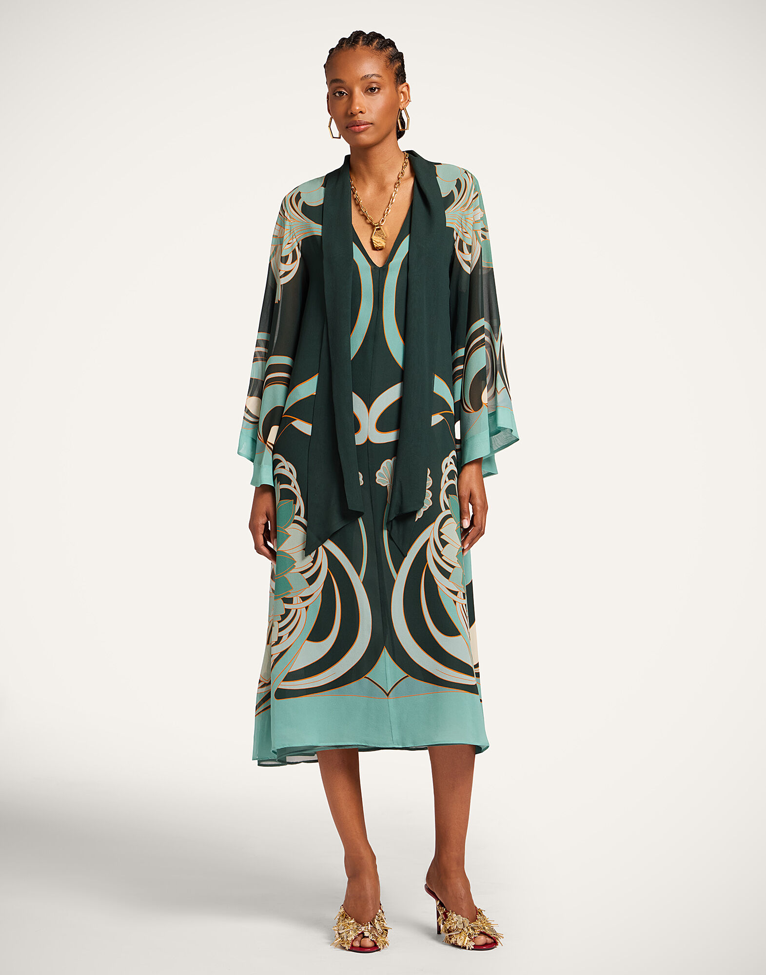 La DoubleJ Magnifico Midi Dress Blooming Tulip Plac&eacute;e Dark Green DRE0788SIL028BTU01GR03