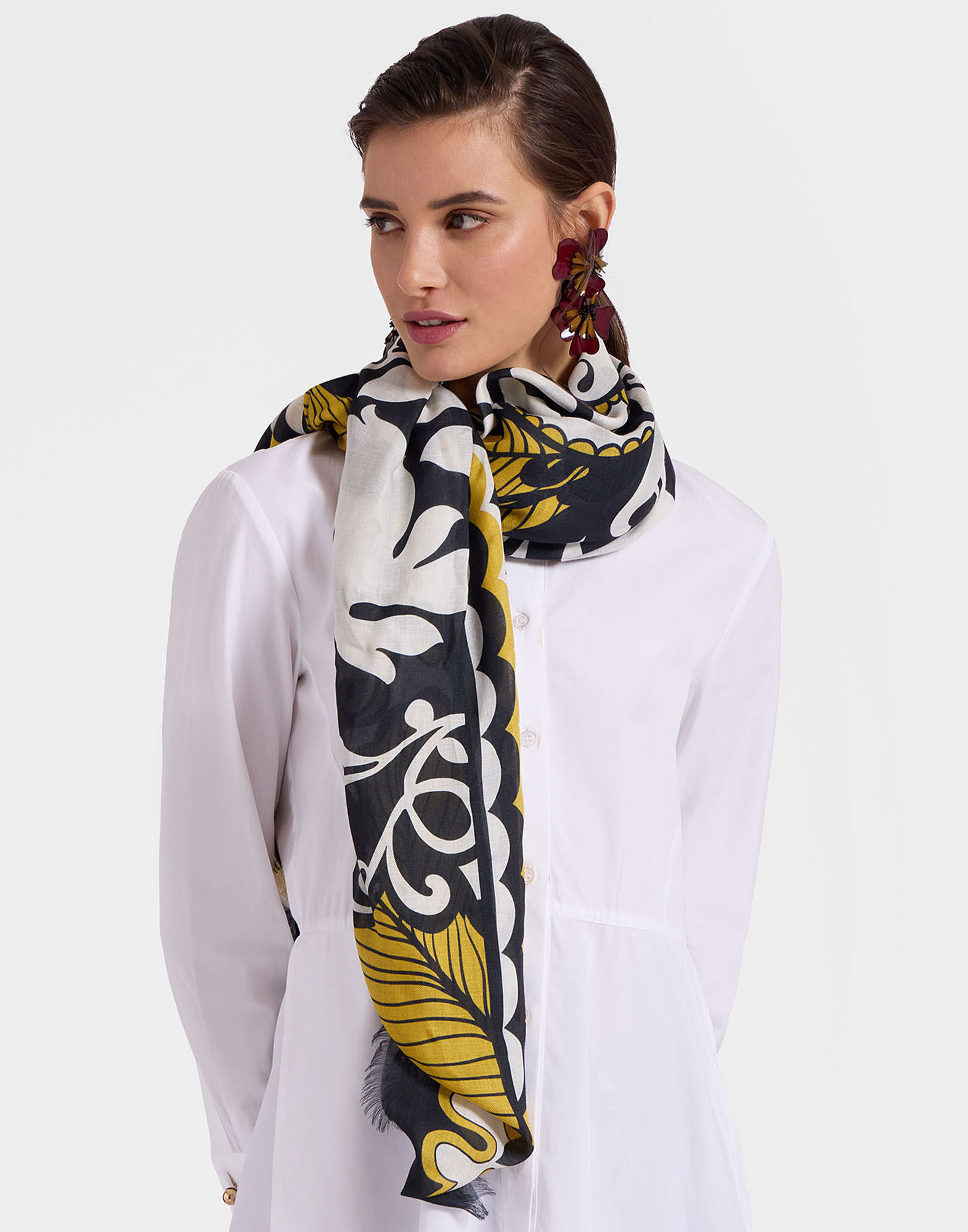 La DoubleJ Foulard 140 Marea Black & White SCA0055MOS001MRE01BL03