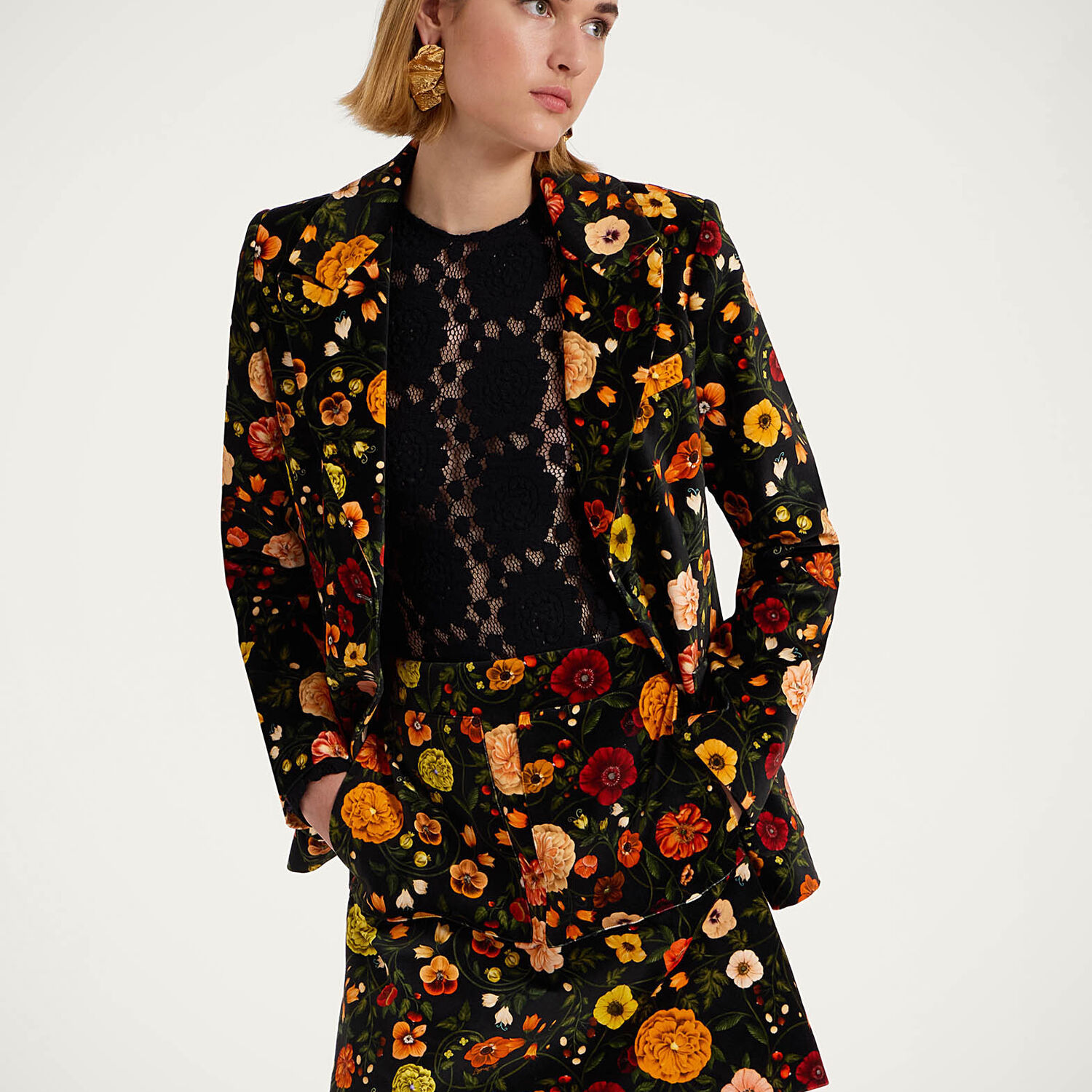 La Doublej 24 7 Single Breasted Floral Jacket In Botticelli Black
