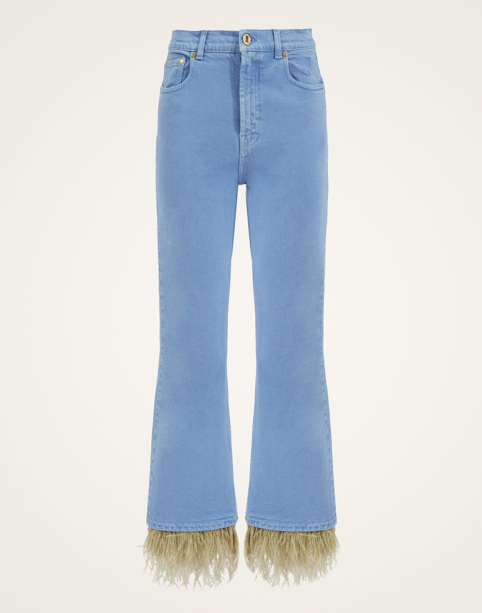 La DoubleJ Fancy Crop Jeans (With Feathers) Light Blue TRO0097DEN001SOLIDBU01