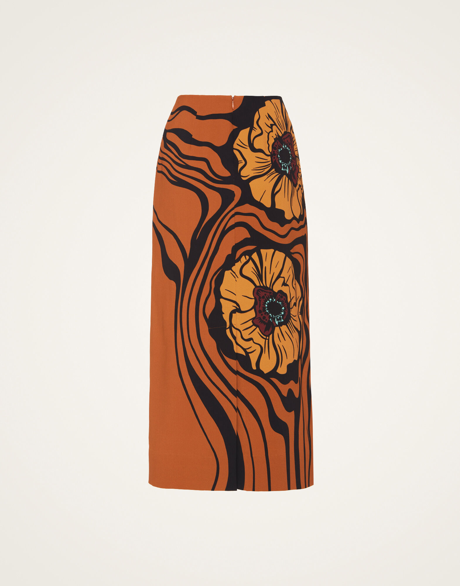 La DoubleJ Pencil Skirt Big Blooms Plac&eacute;e Brown SKI0022VIS011PFI06BR02